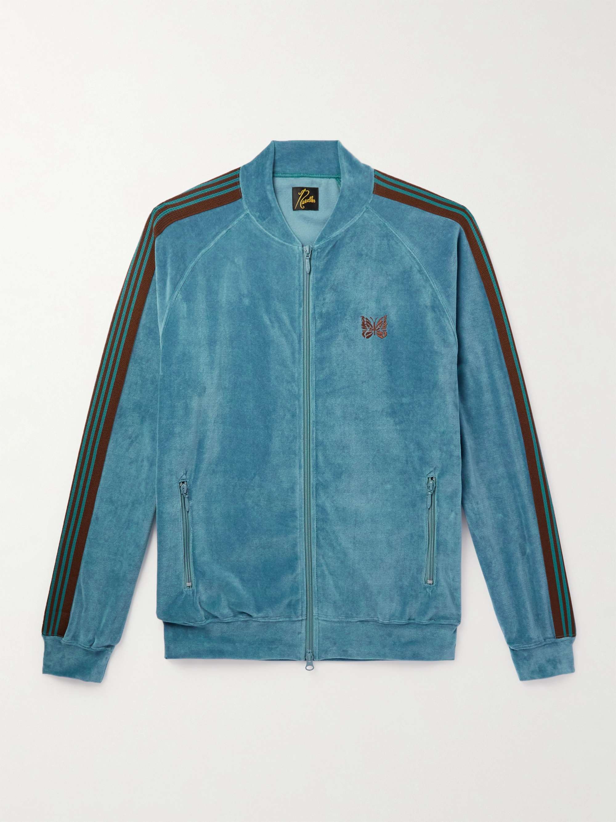 R.C. Webbing-Trimmed Cotton-Blend Velour Track Jacket