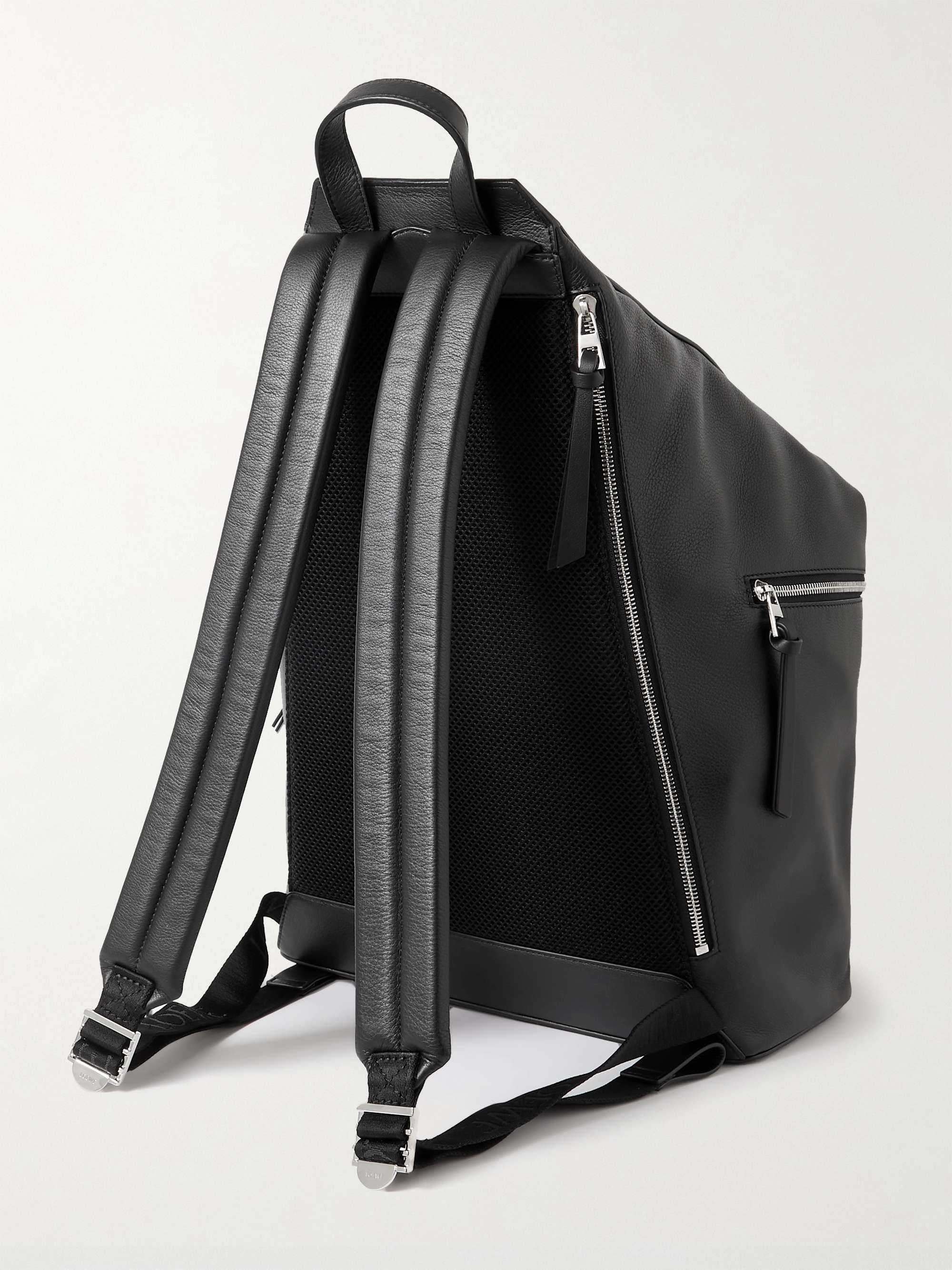 LOEWE Convertible Logo-Debossed Mesh-Trimmed Leather Backpack