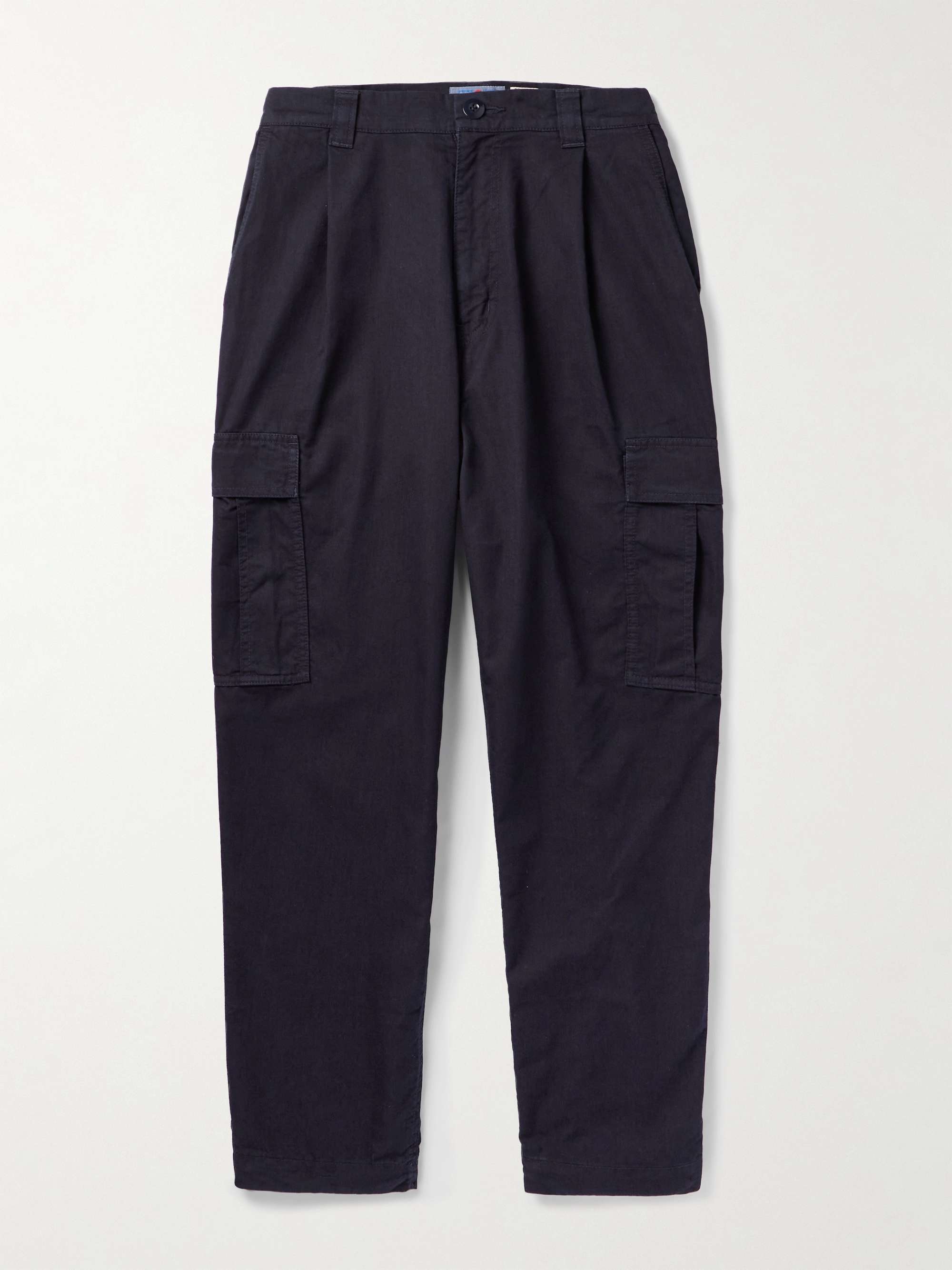 Straight-Leg Pleated Indigo-Dyed Cotton-Blend Cargo Trousers