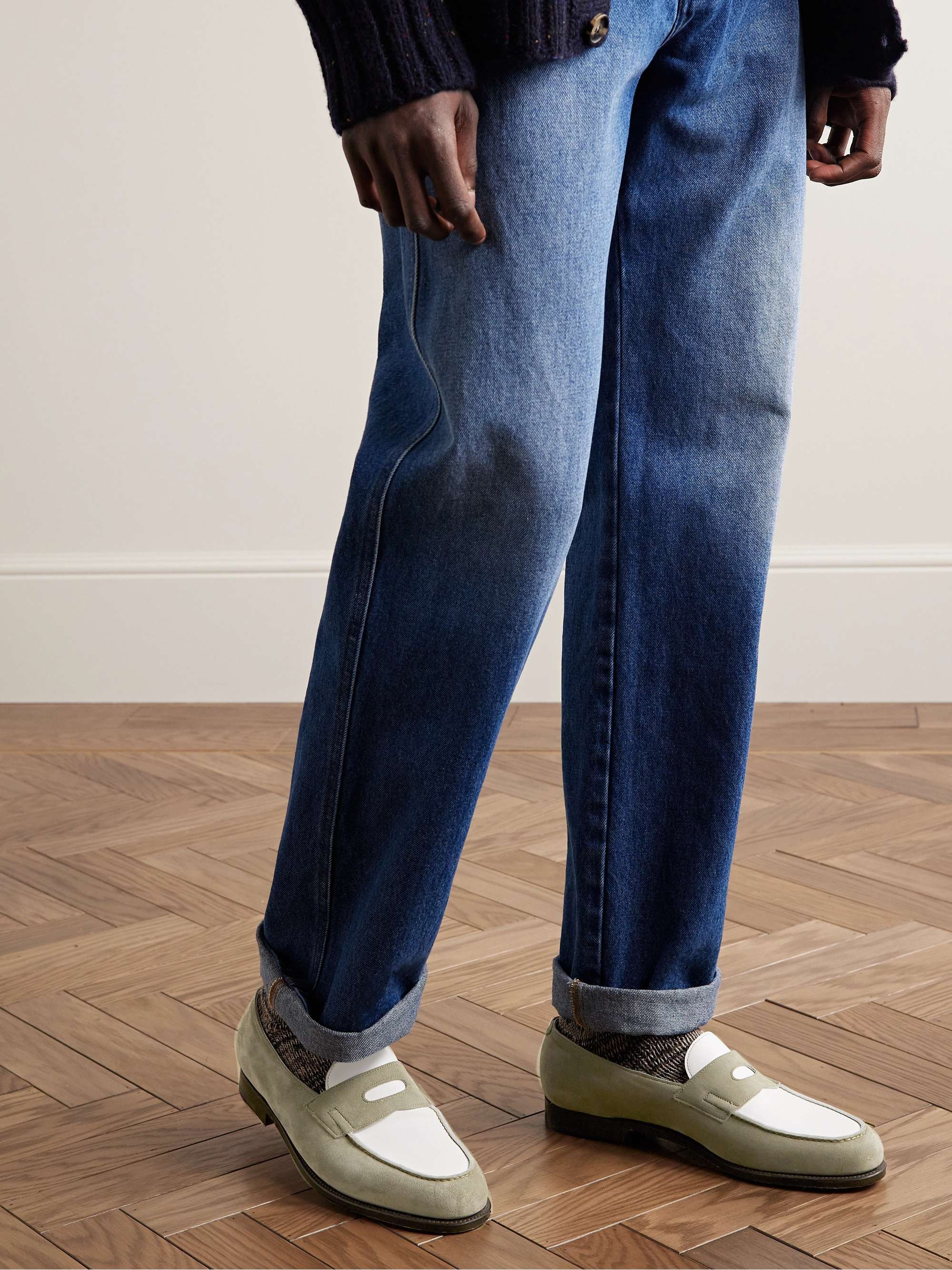 JOHN LOBB Lopez Leather and Suede Penny Loafers