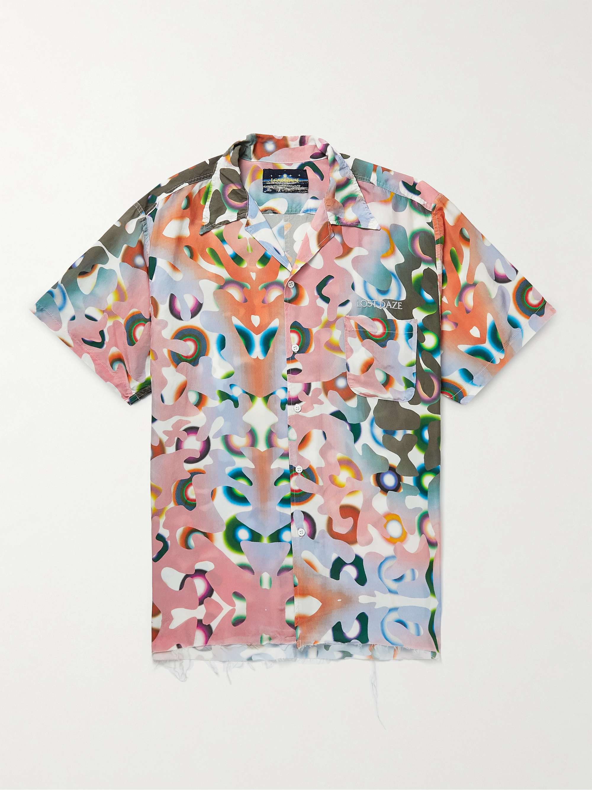 LOST DAZE Rainbow Radial Camp-Collar Printed Satin Shirt for Men