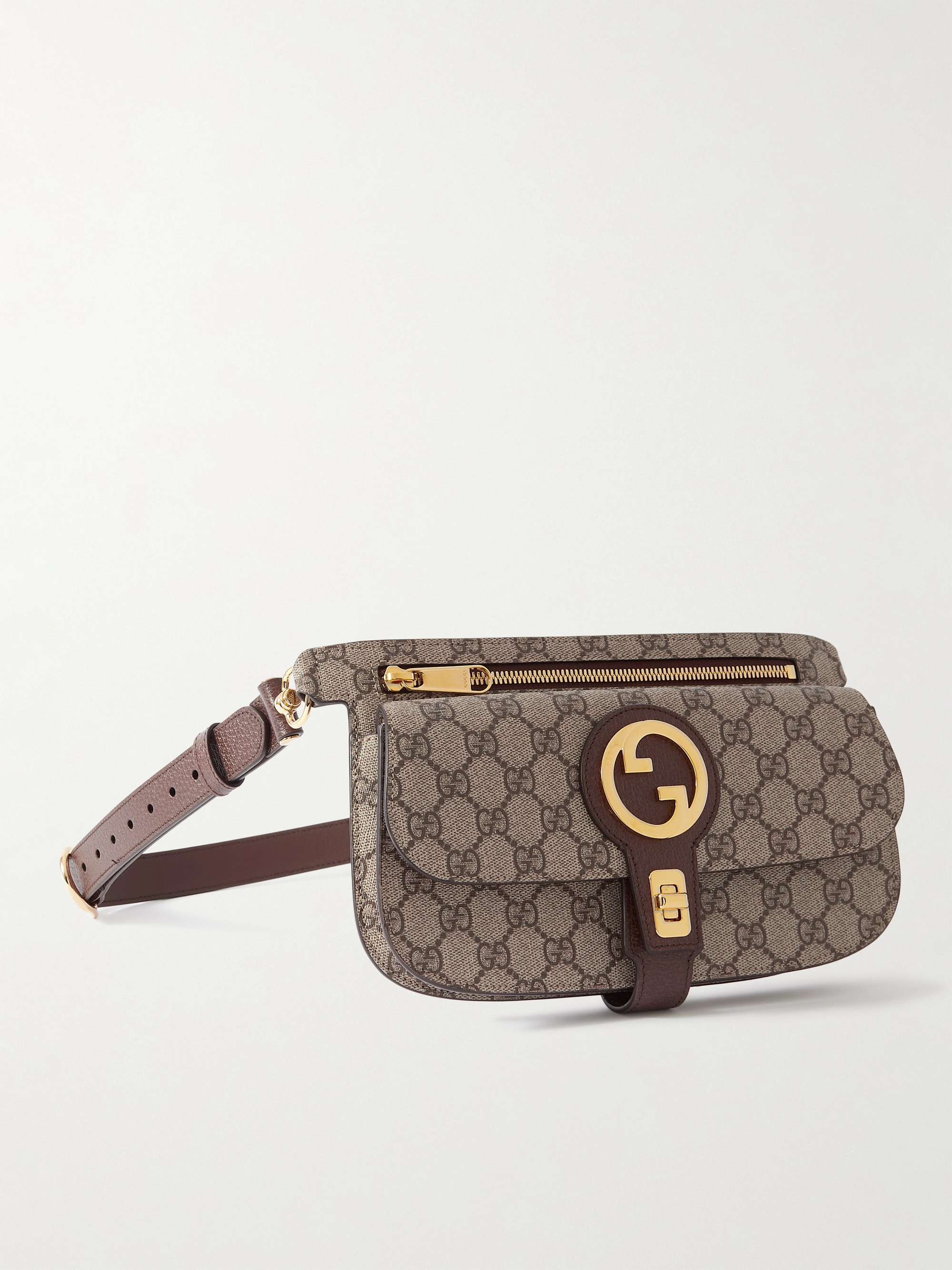 GUCCI Leather-Trimmed Monogrammed Coated-Canvas Belt Bag for Men | MR