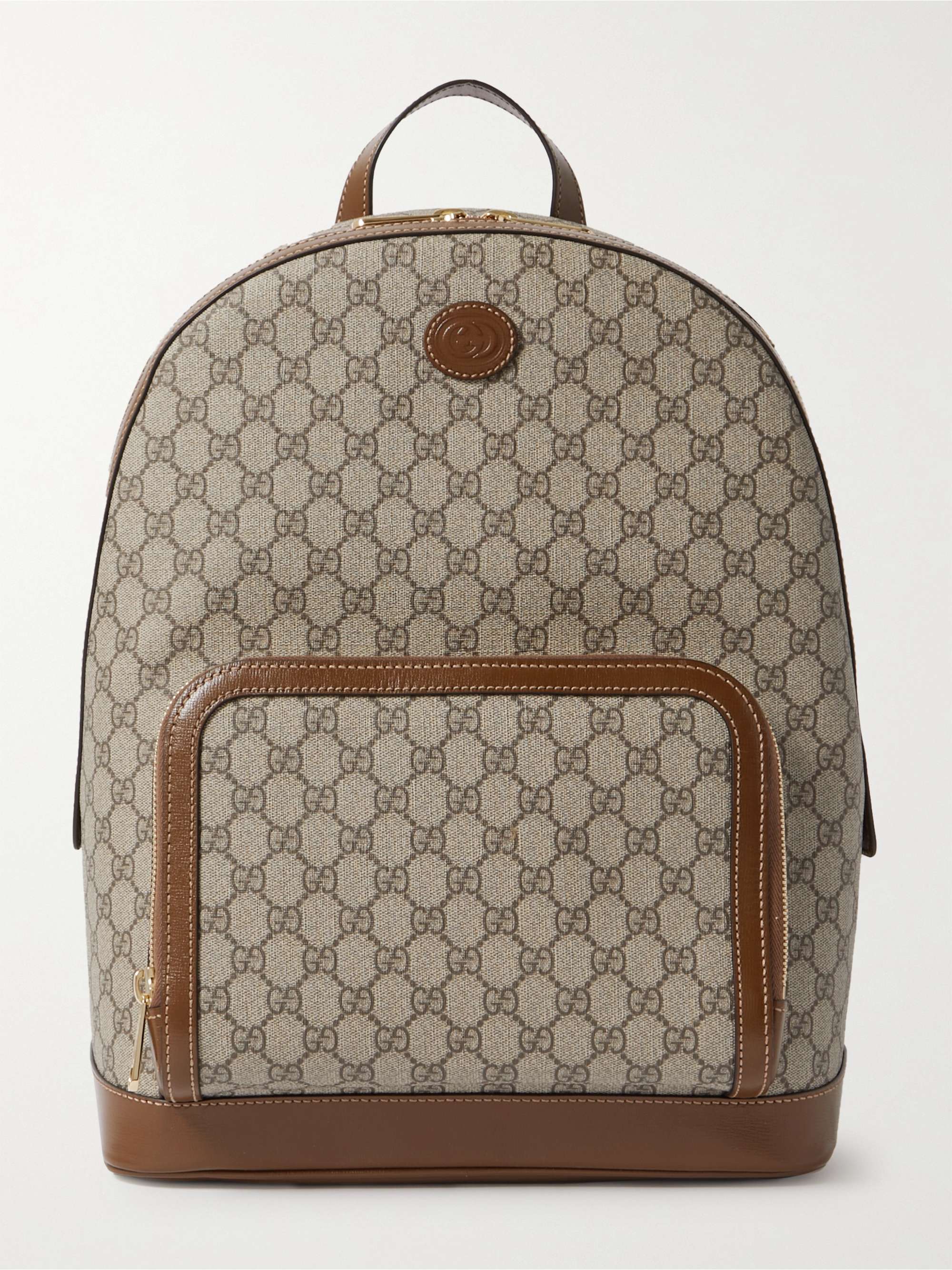 GUCCI Retro Leather-Trimmed Monogrammed Coated-Canvas Backpack for Men
