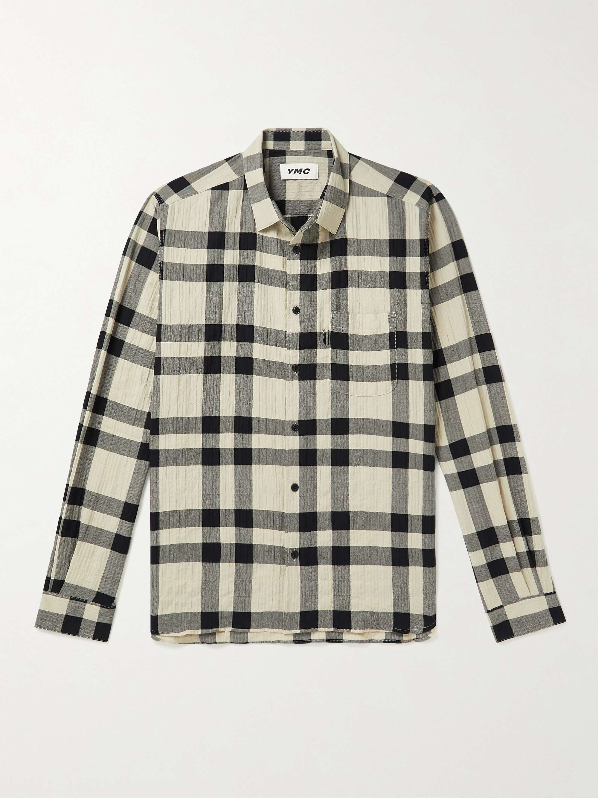 YMC Curstis Checked Herringbone Cotton-Blend Seersucker Shirt for