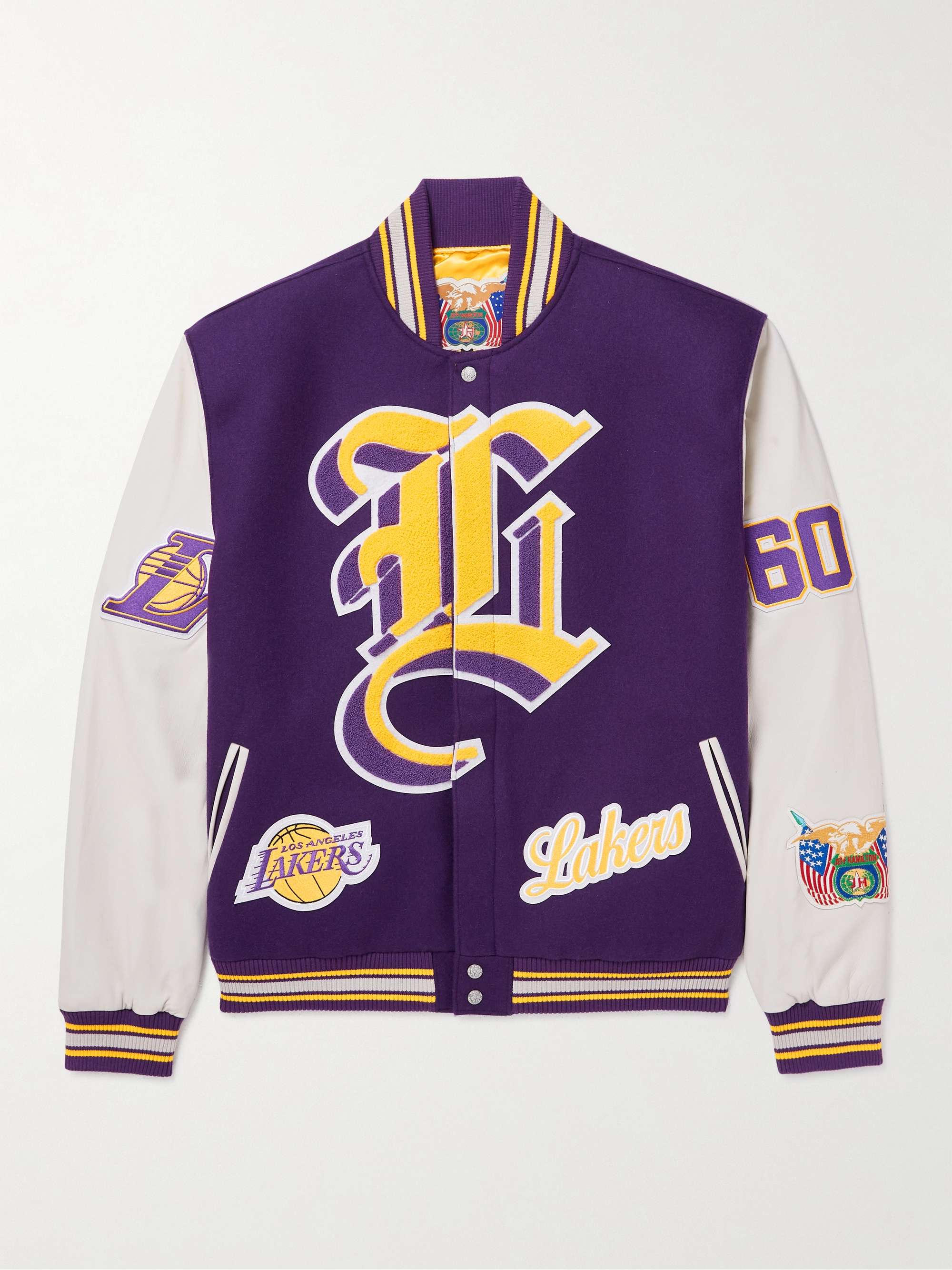 JEFF HAMILTON Lakers Appliquéd Felt and Leather Bomber Jacket for