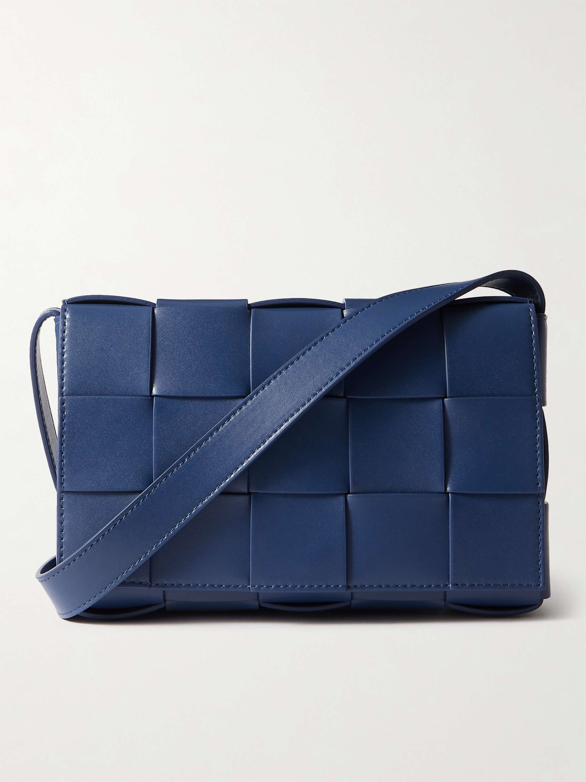 Bottega Veneta Intrecciato Leather Messenger Bag - Men - Blue Bags