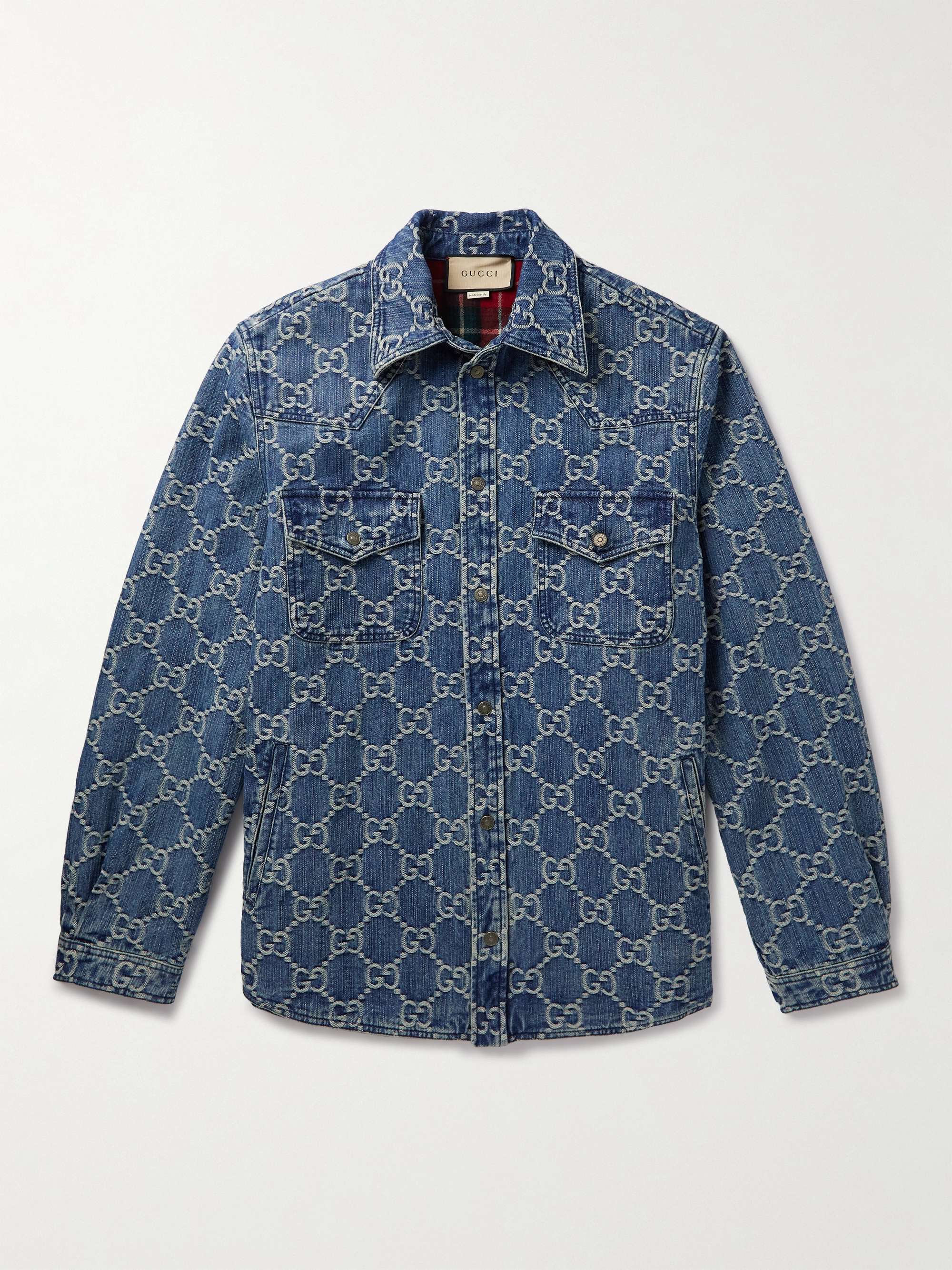 Monogrammed jacquard denim shirt