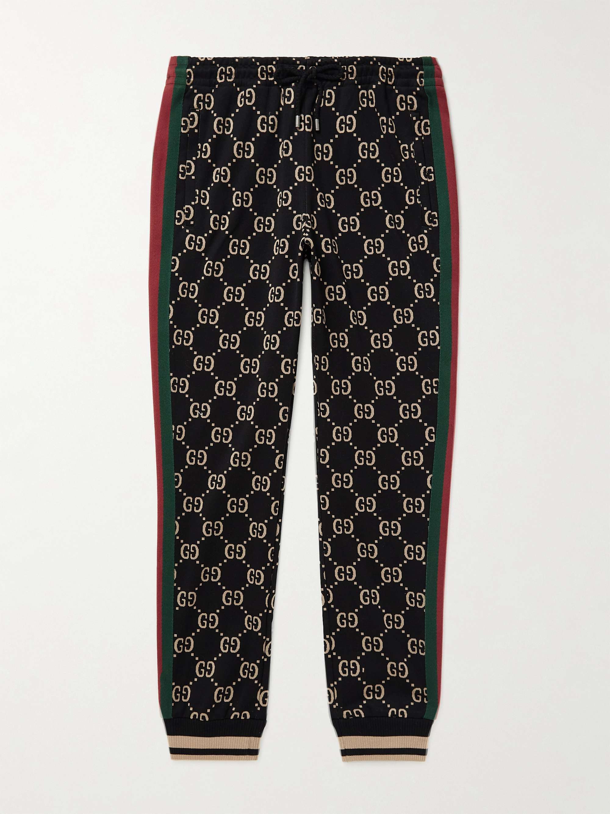 GUCCI Tapered Webbing-Trimmed Monogrammed Sweatpants | MR PORTER