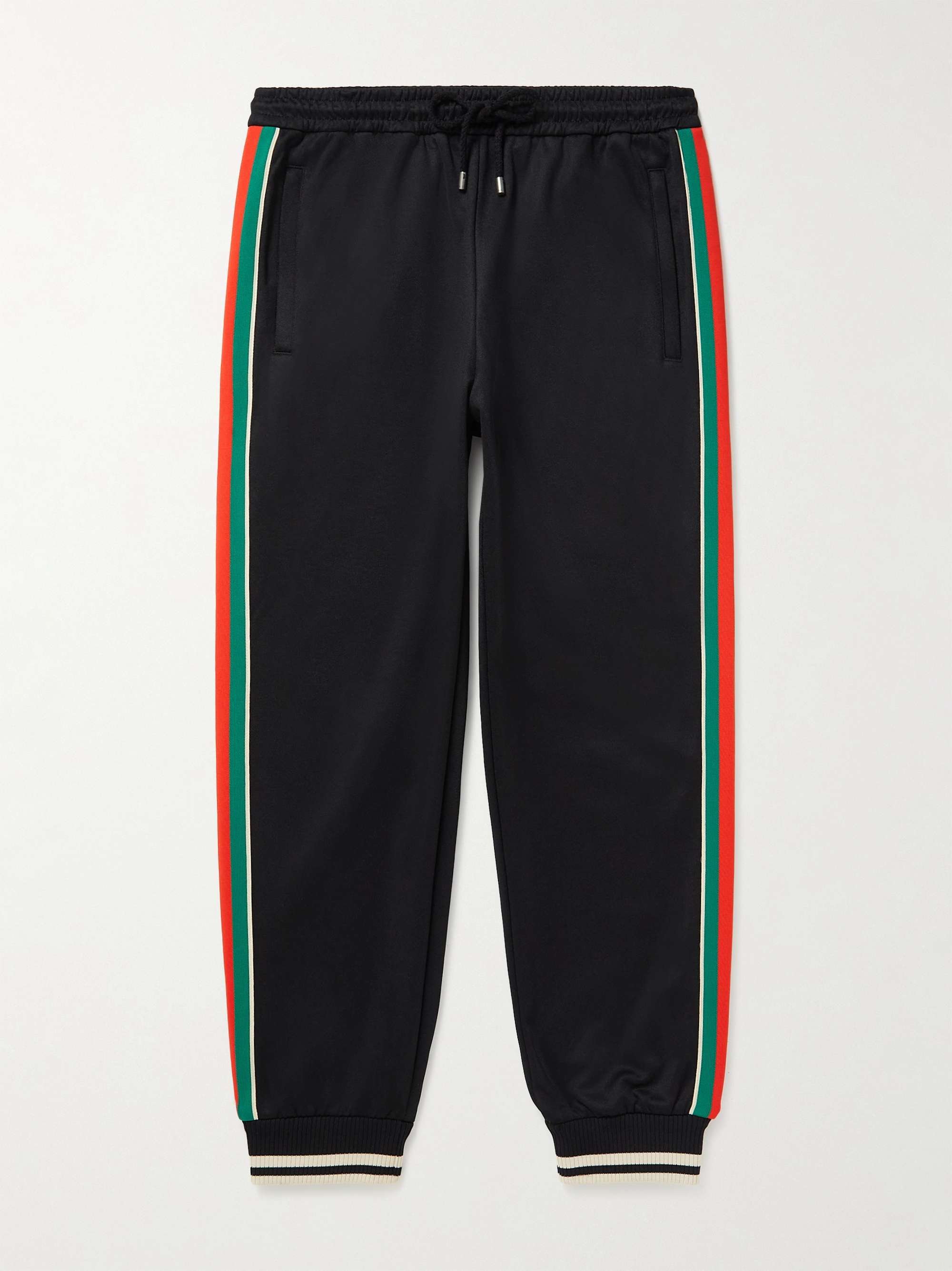 Tapered Webbing-Trimmed Stretch-Jersey Sweatpants