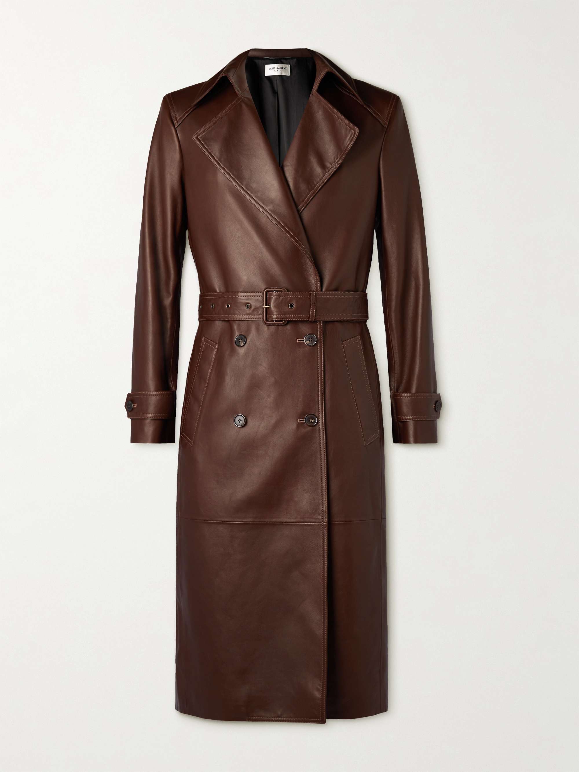 Double-Breasted Leather Trench Coat