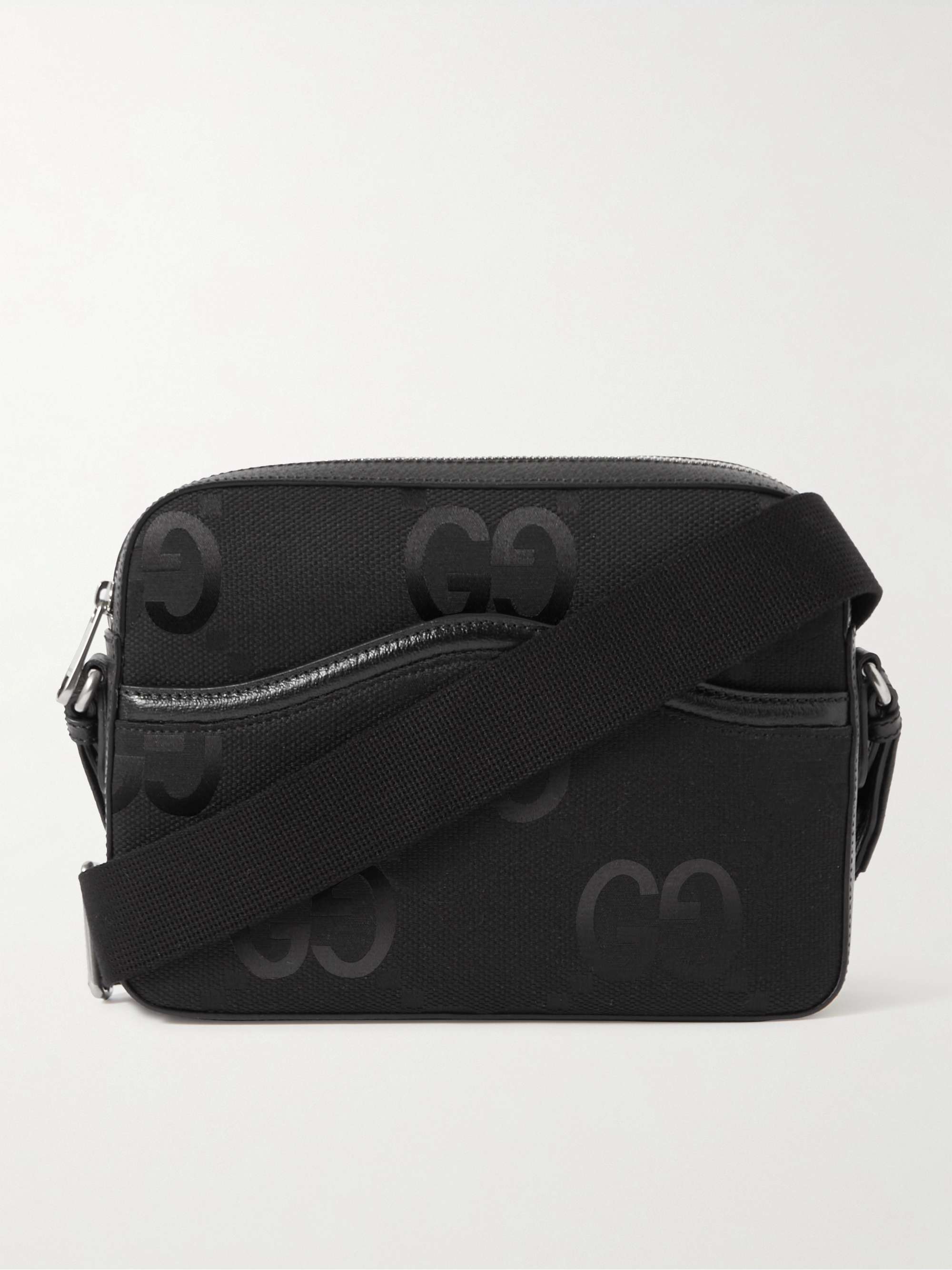 GUCCI Leather and Logo-Jacquard Messenger Bag for Men