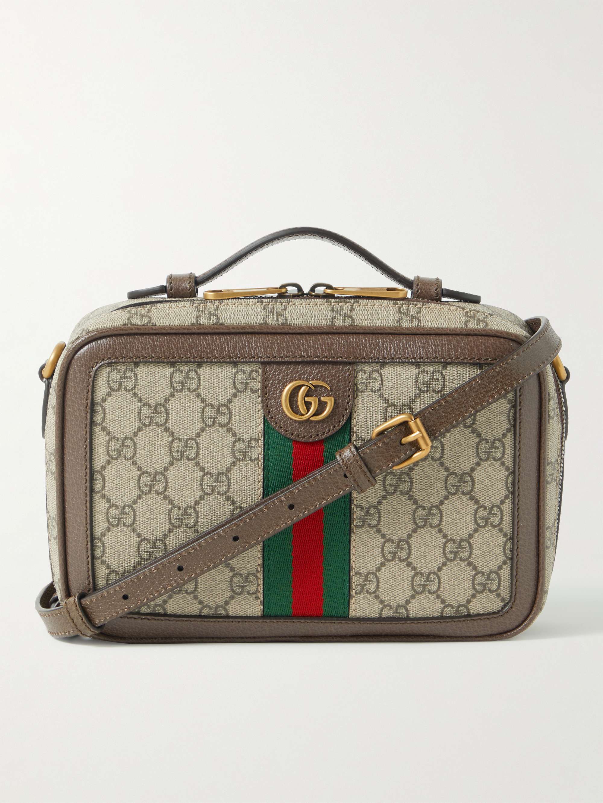 GUCCI Ophidia Small Leather-Trimmed Monogrammed Coated-Canvas
