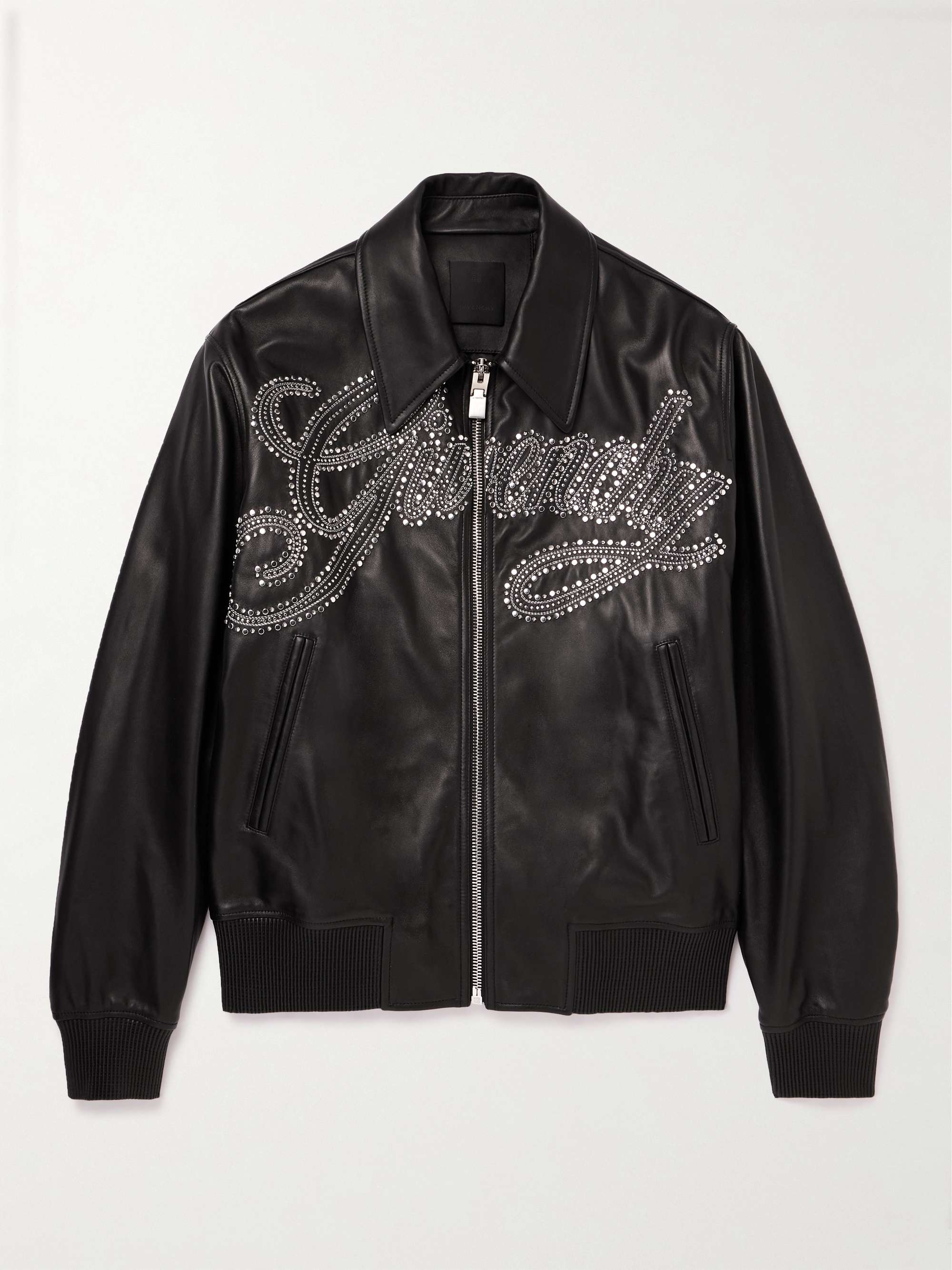 studded leather bomber