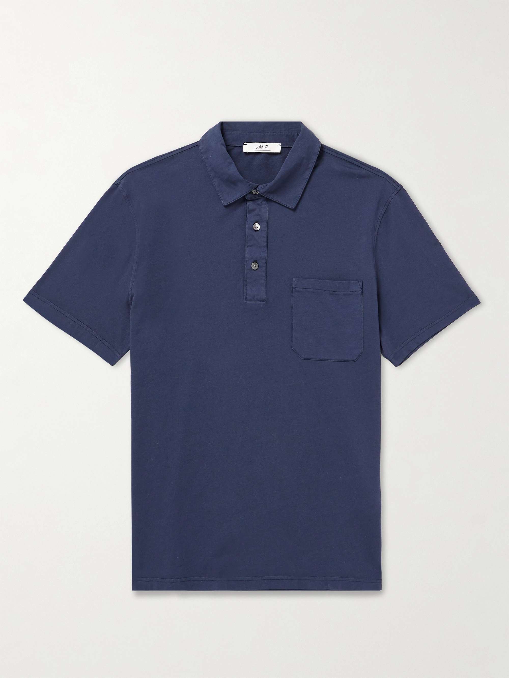 Polo Shirt White and Navy Blue Cotton Jersey