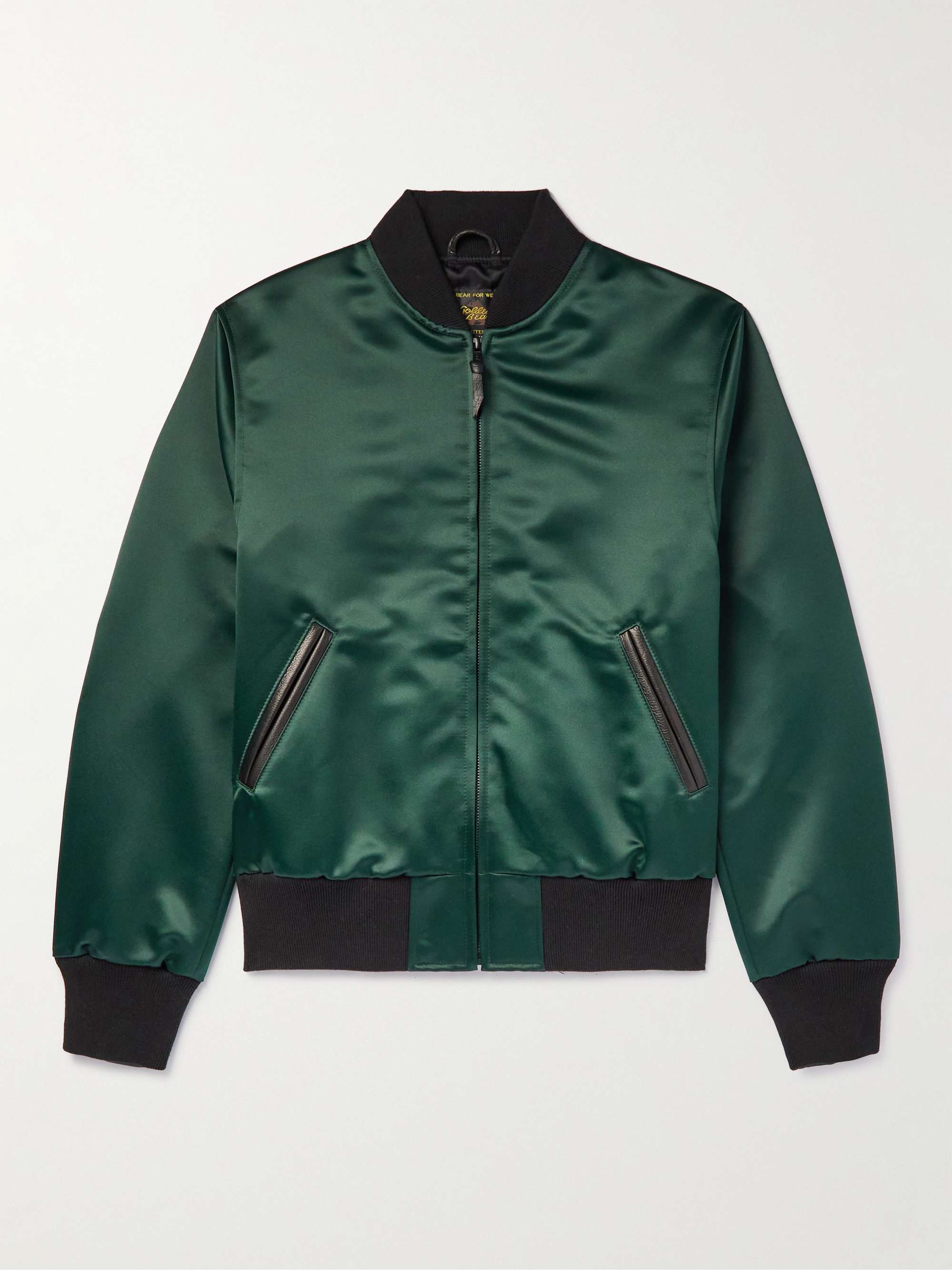 Sukajan Leather-Trimmed Satin Bomber Jacket