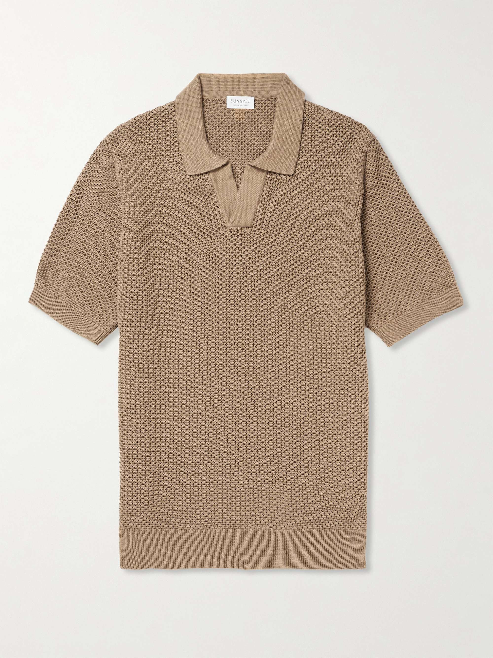 Sunspel - Men - Honeycomb-Knit Cotton Polo Shirt Brown - S