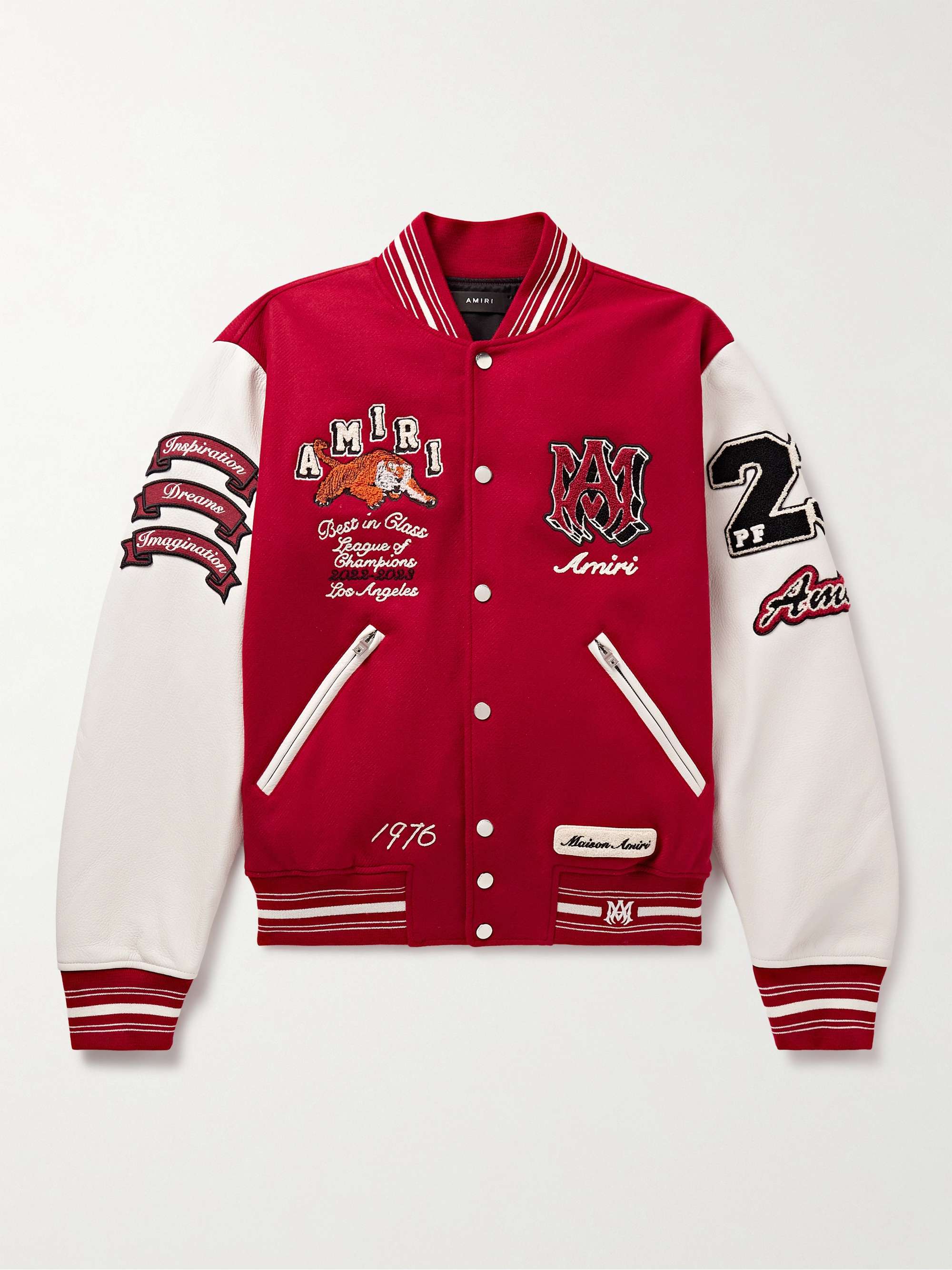 leather embroidered varsity