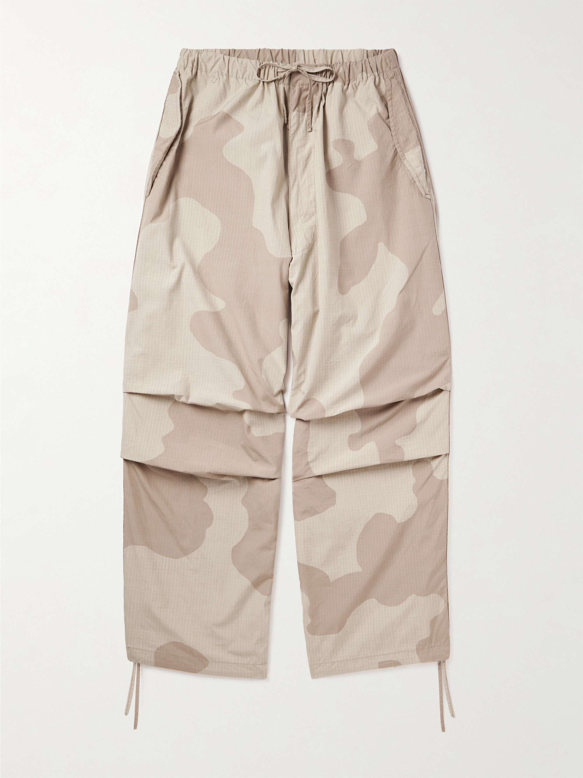 Wide-Leg Camouflage-Print Cotton-Ripstop Drawstring Trousers