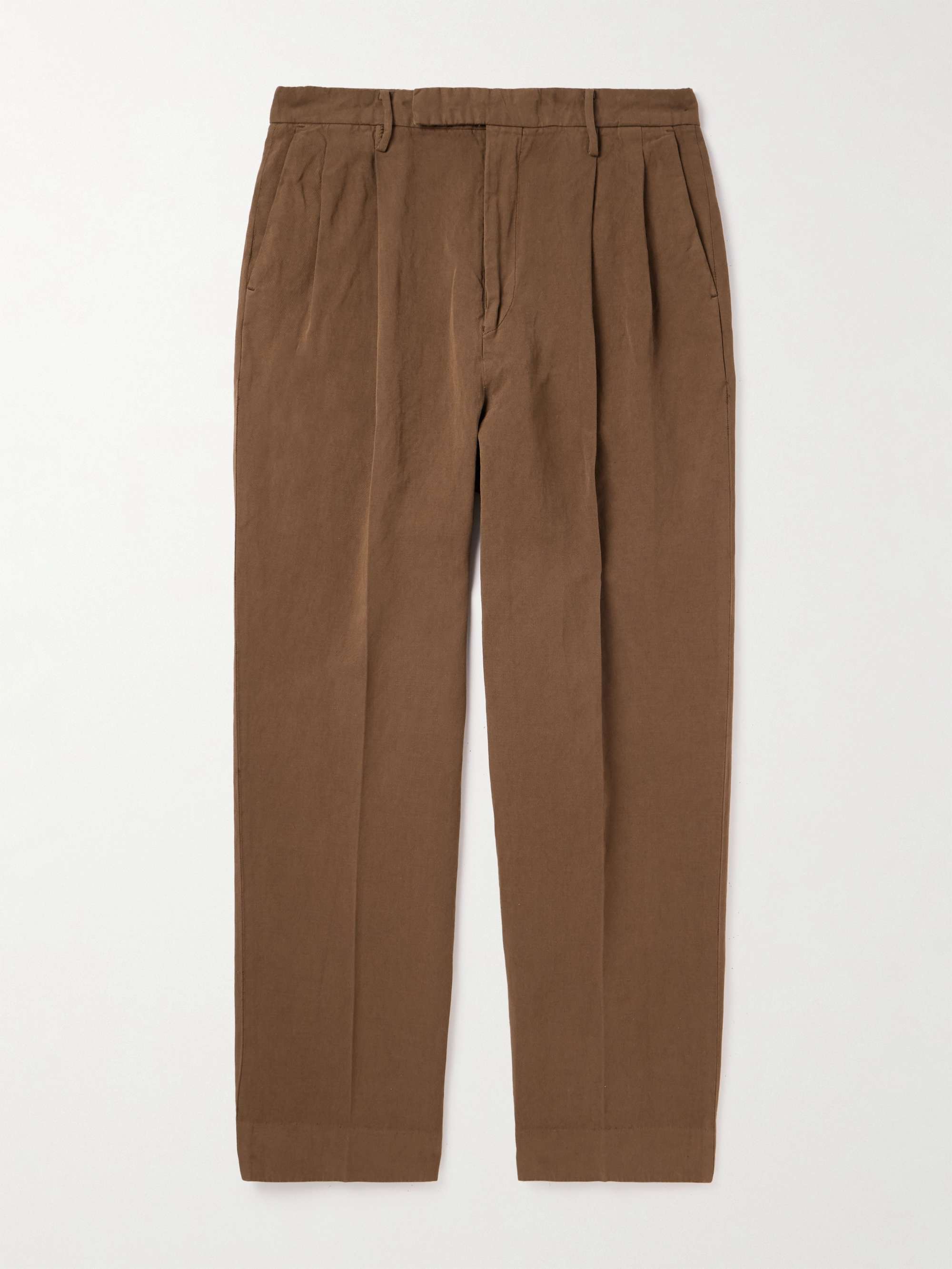 Straight-Leg Pleated Cotton and Linen-Blend Gabardine Suit Trousers