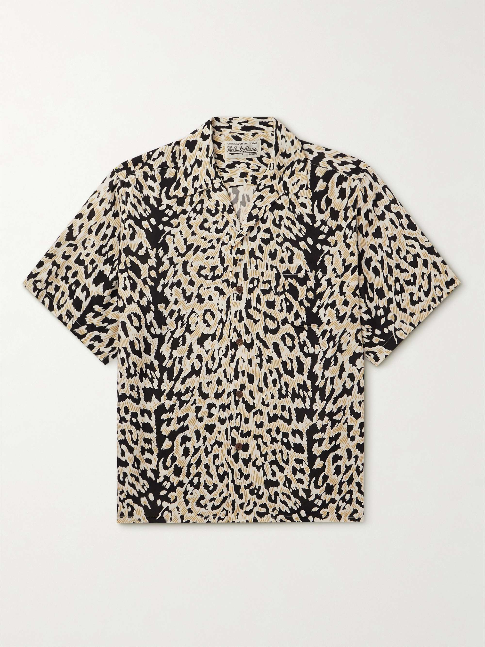 Camp-Collar Leopard-Print Satin Shirt