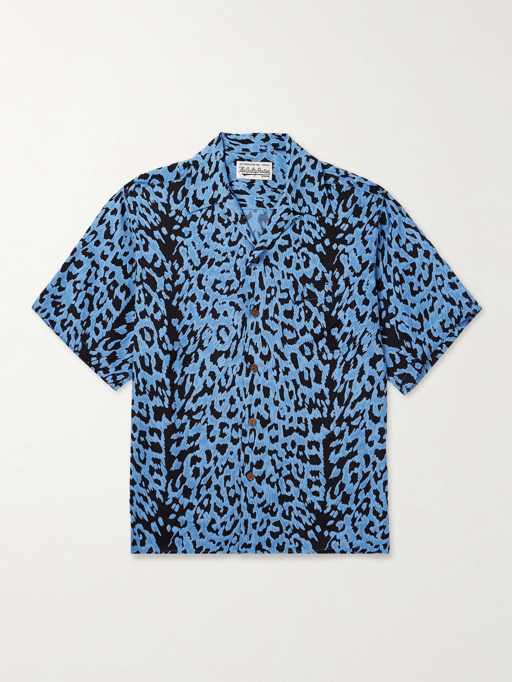 Camp-Collar Leopard-Print Satin Shirt