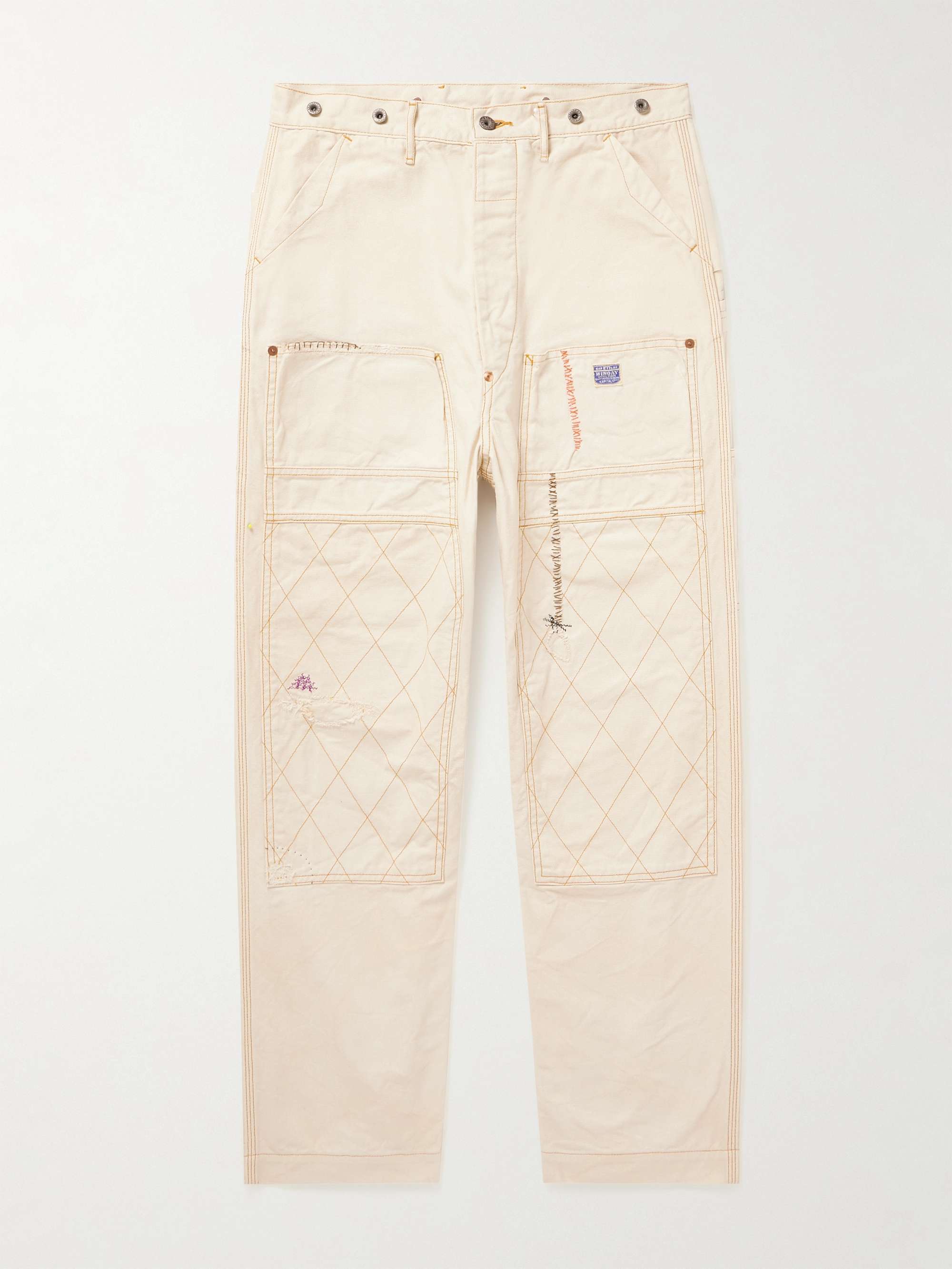 KAPITAL Lumber Embroidered Straight-Leg Cotton-Canvas Cargo