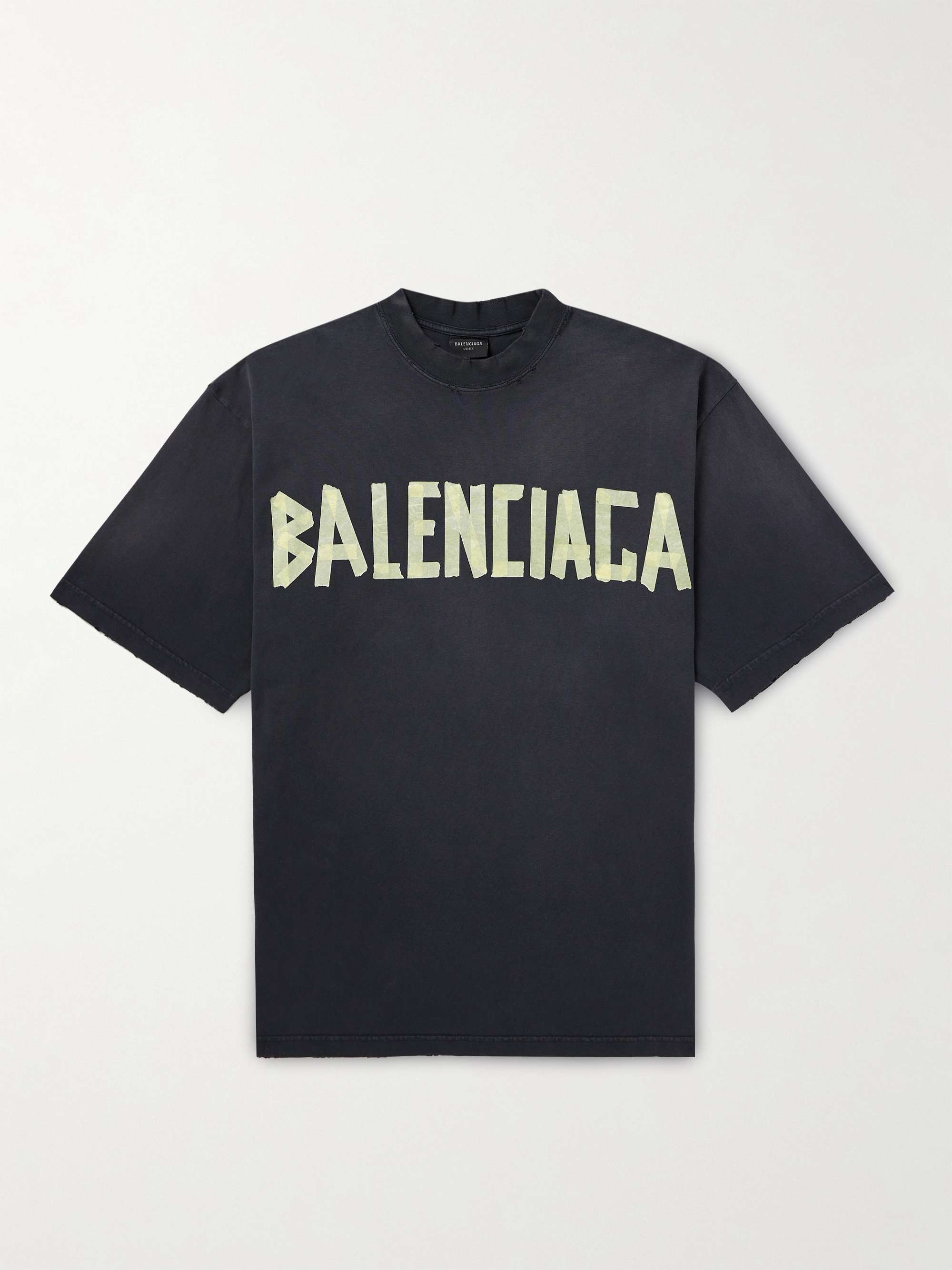 BALENCIAGA Oversized Distressed Logo-Print Cotton-Jersey T-Shirt
