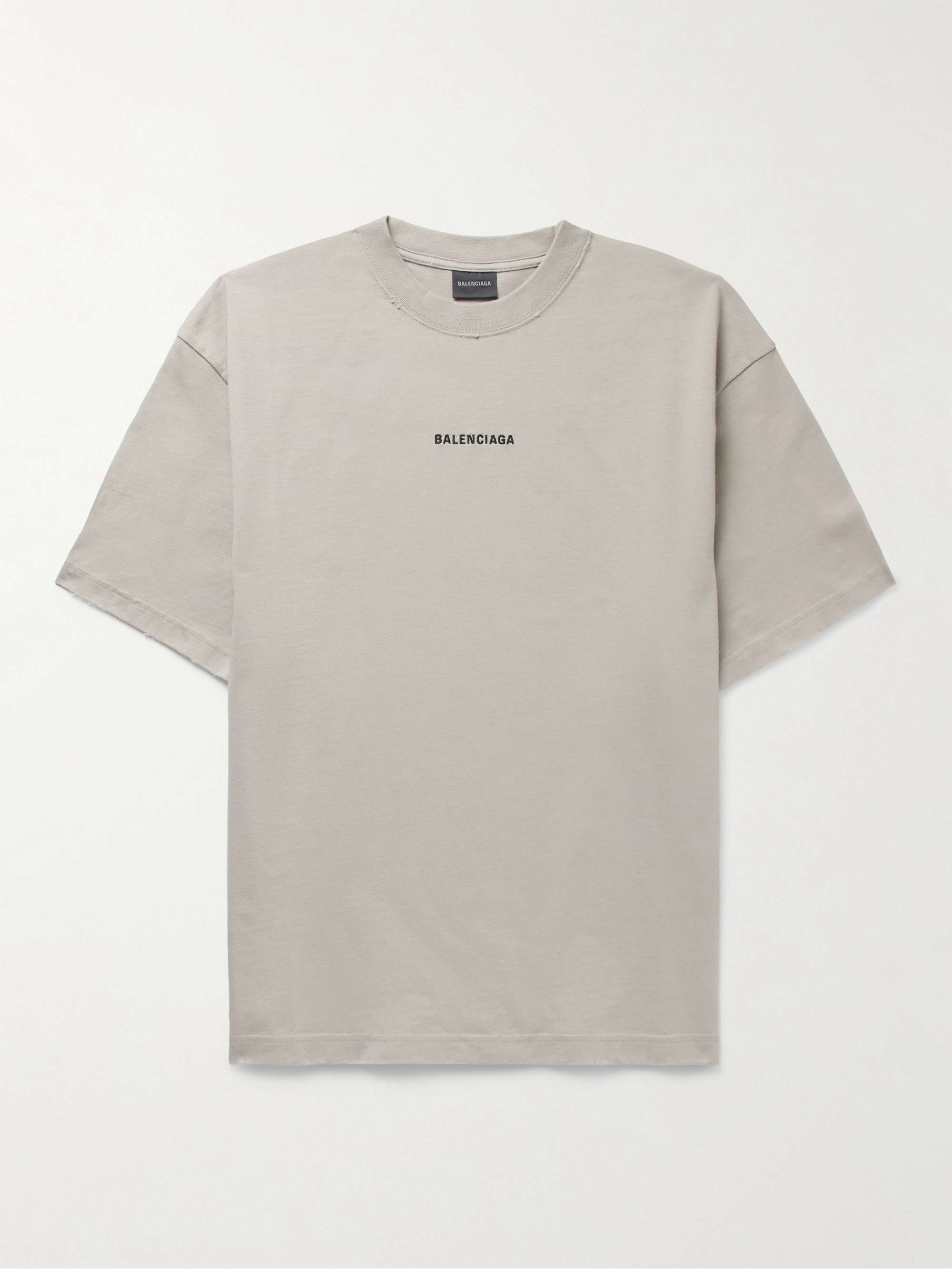 BALENCIAGA コットンジャージー Tシャツ ダメージ加工 ロゴ刺繍入り