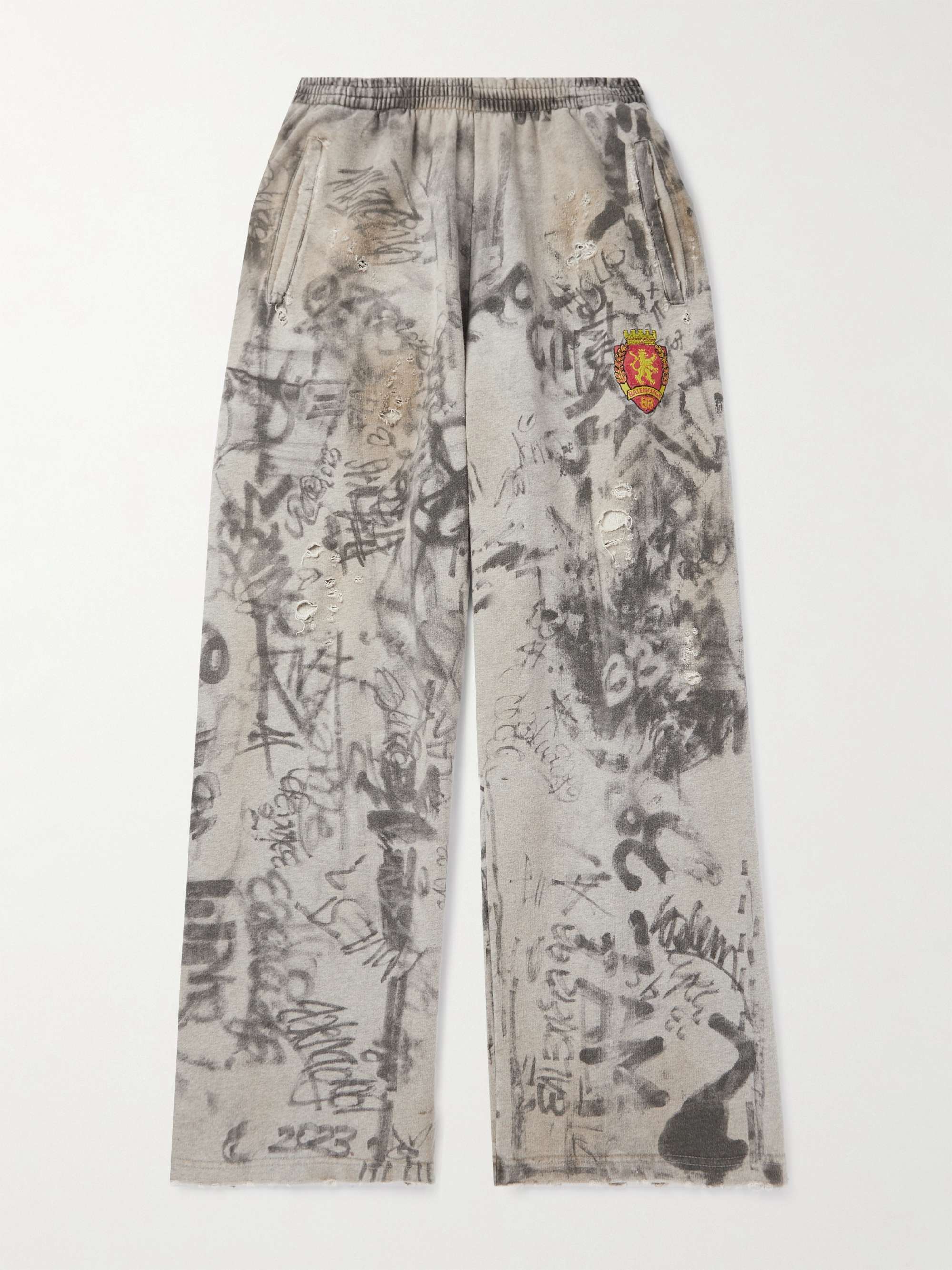 Uensartet ærme Forstyrrelse BALENCIAGA Wide-Leg Logo-Embroidered Distressed Printed Cotton-Jersey  Sweatpants for Men | MR PORTER