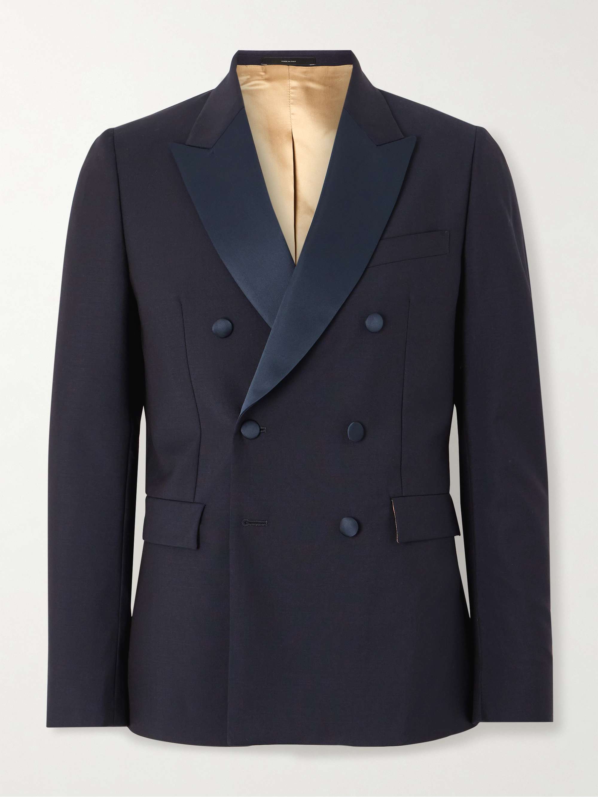 Slim-Fit Double-Breasted Satin-Trimmed Wool and Mohair-Blend Tuxedo Jacket