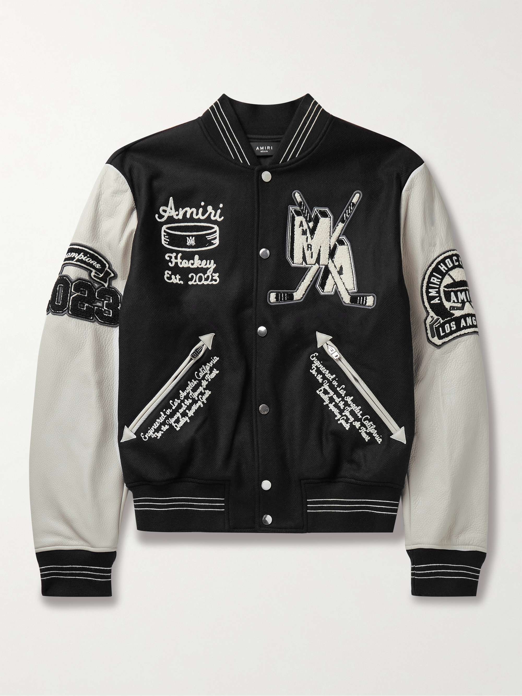 leather embroidered varsity leather