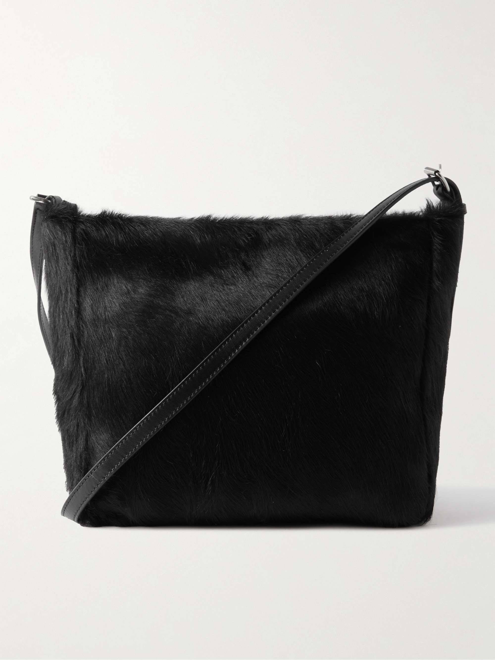 Leather-Trimmed Calf Hair Messenger Bag