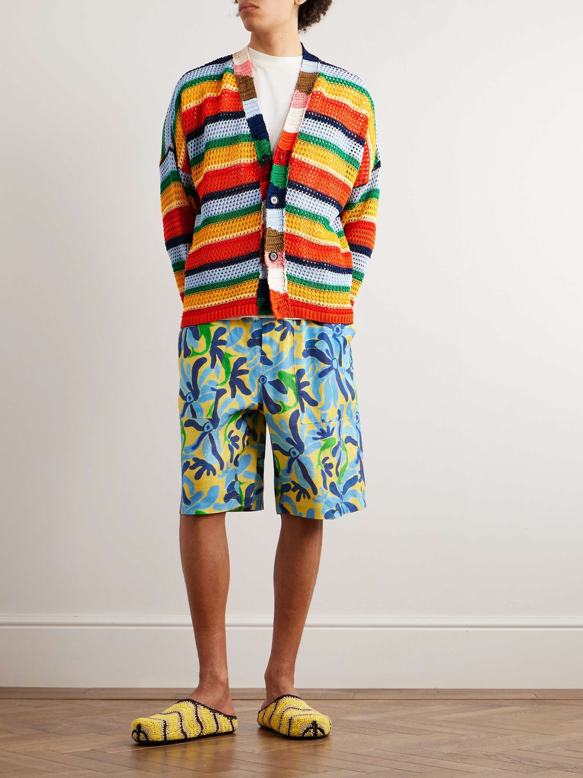 MARNI + No Vacancy Inn Striped Crochet-Knit Cotton Cardigan