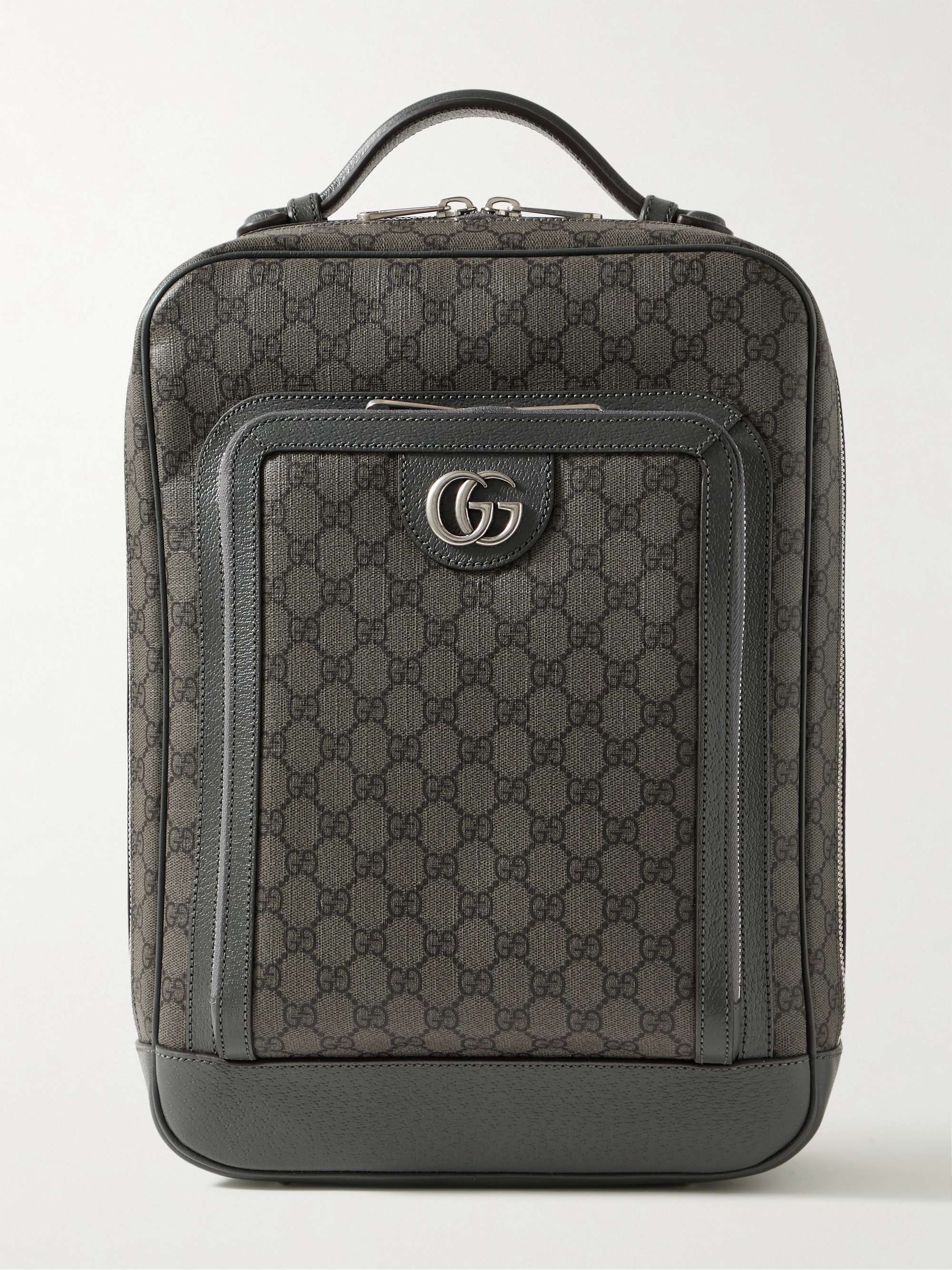 Gucci - Men - Ophidia Leather-trimmed Monogrammed Coated-canvas Backpack Gray