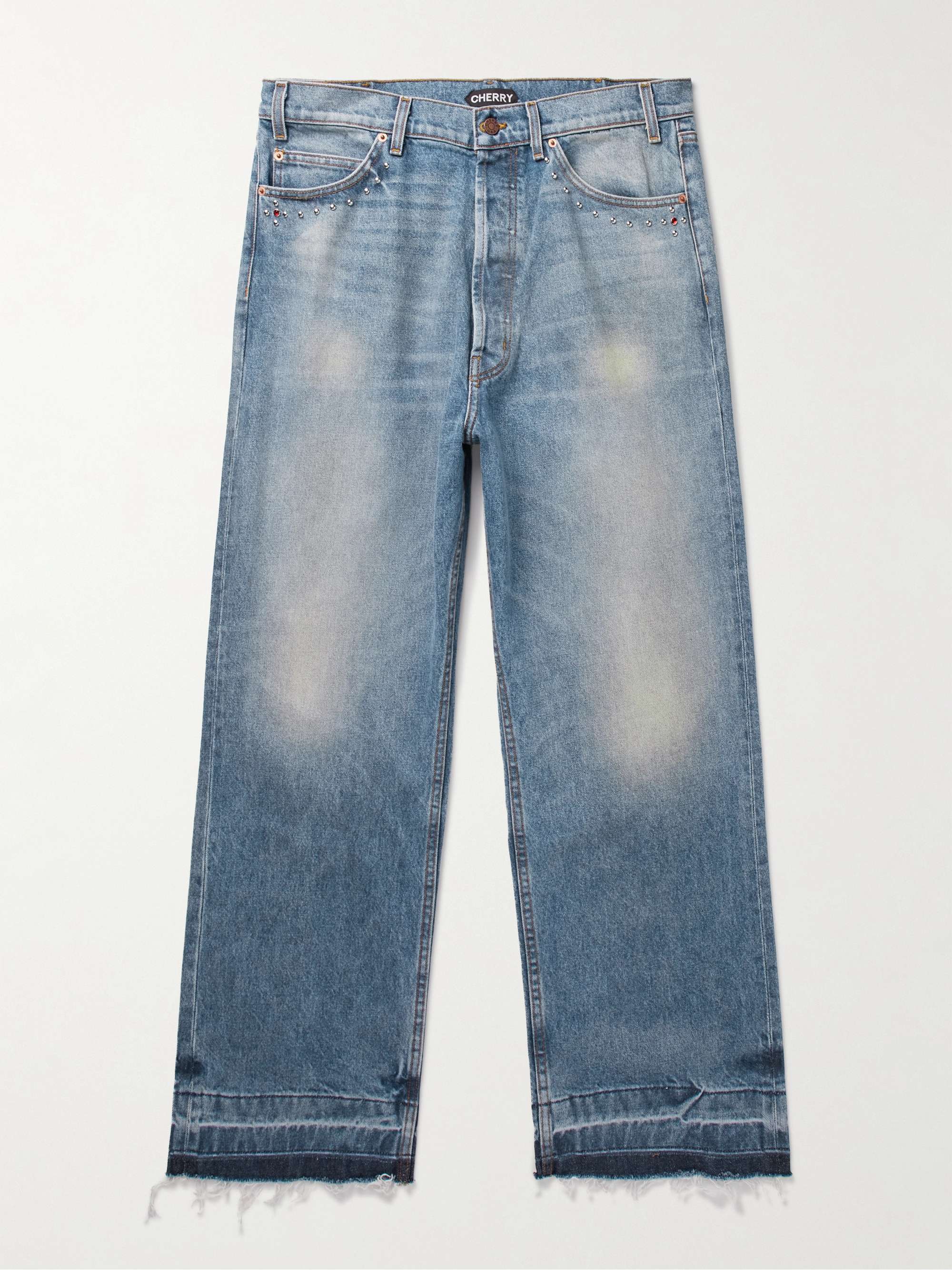 CHERRY LOS ANGELES Wide-Leg Distressed Embellished Jeans for Men