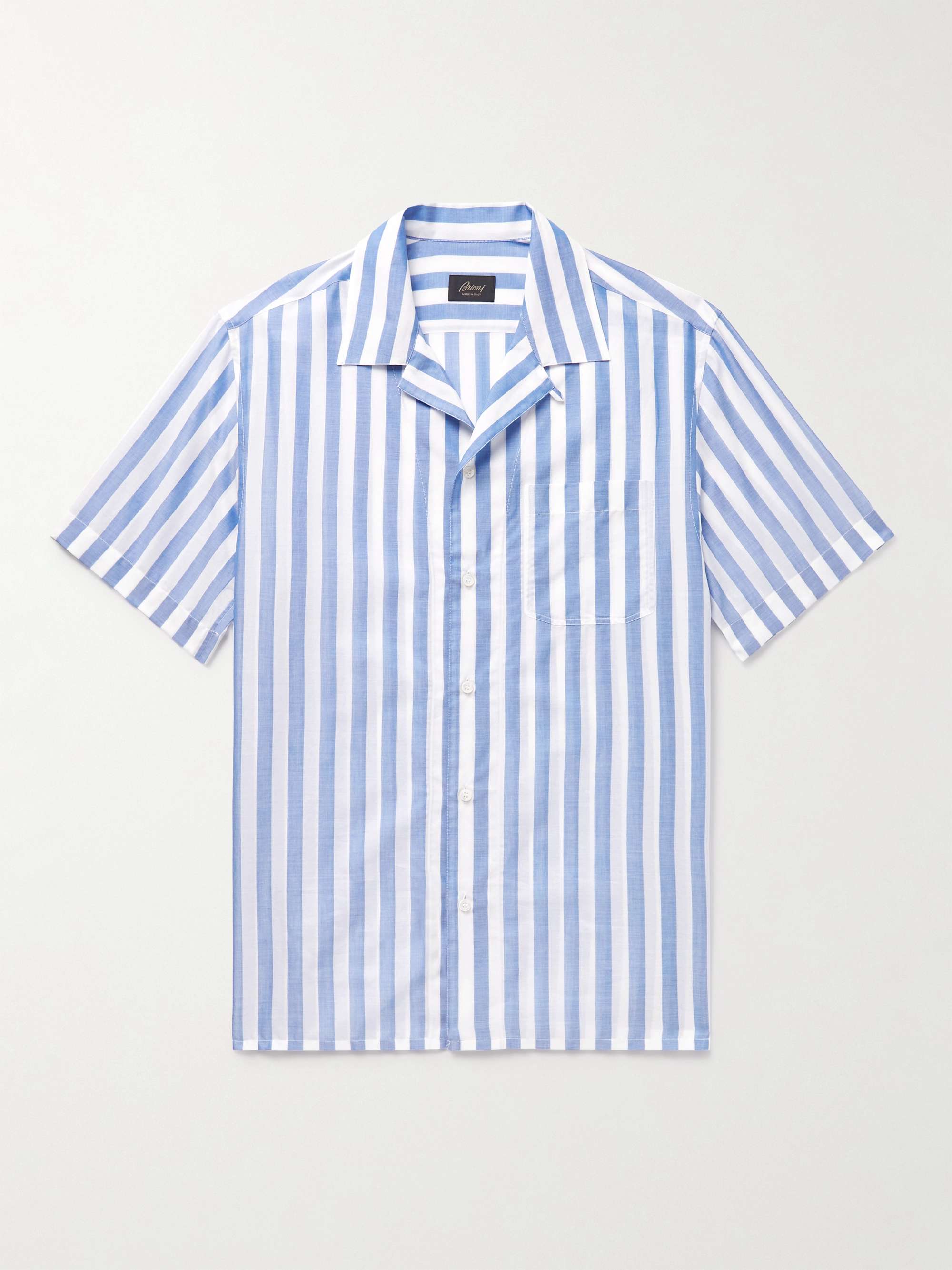 BRIONI Convertible-Collar Striped Cotton-Voile Shirt for Men | MR