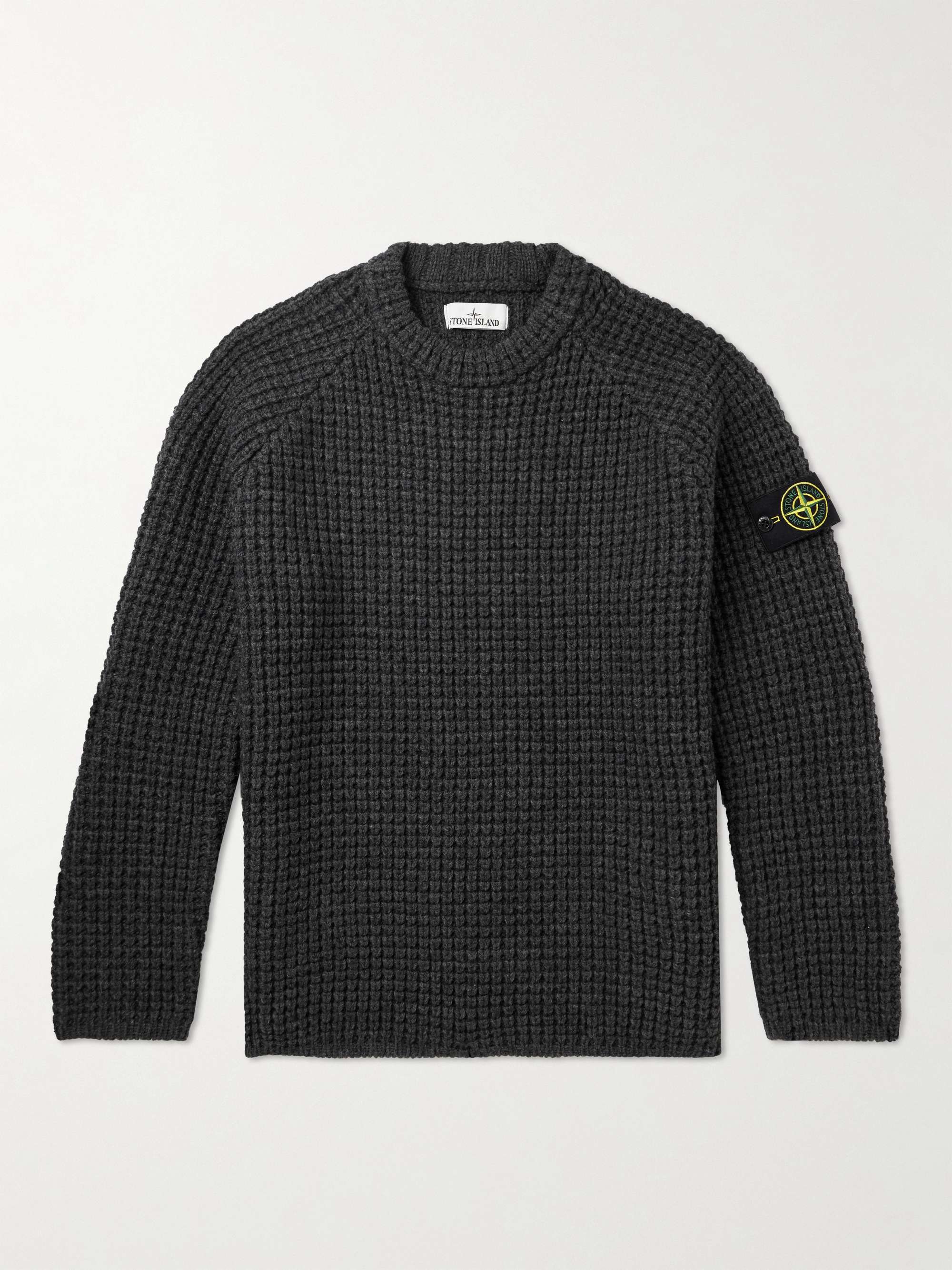 Logo-Appliquéd Waffle-Knit Virgin Wool Sweater