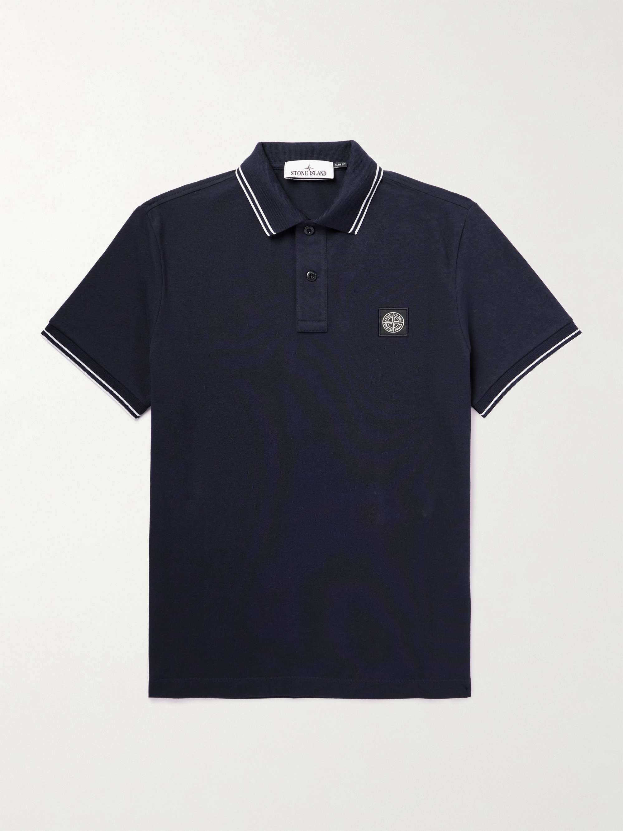 STONE ISLAND Logo-Appliquéd Cotton-Blend Piqué Polo Shirt for Men