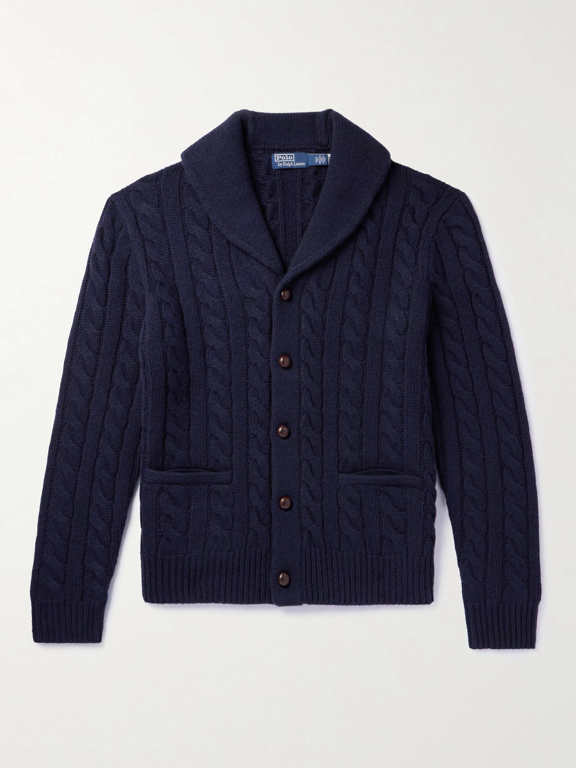 Shawl-Collar Cable-Knit Wool and Cashmere-Blend Cardigan