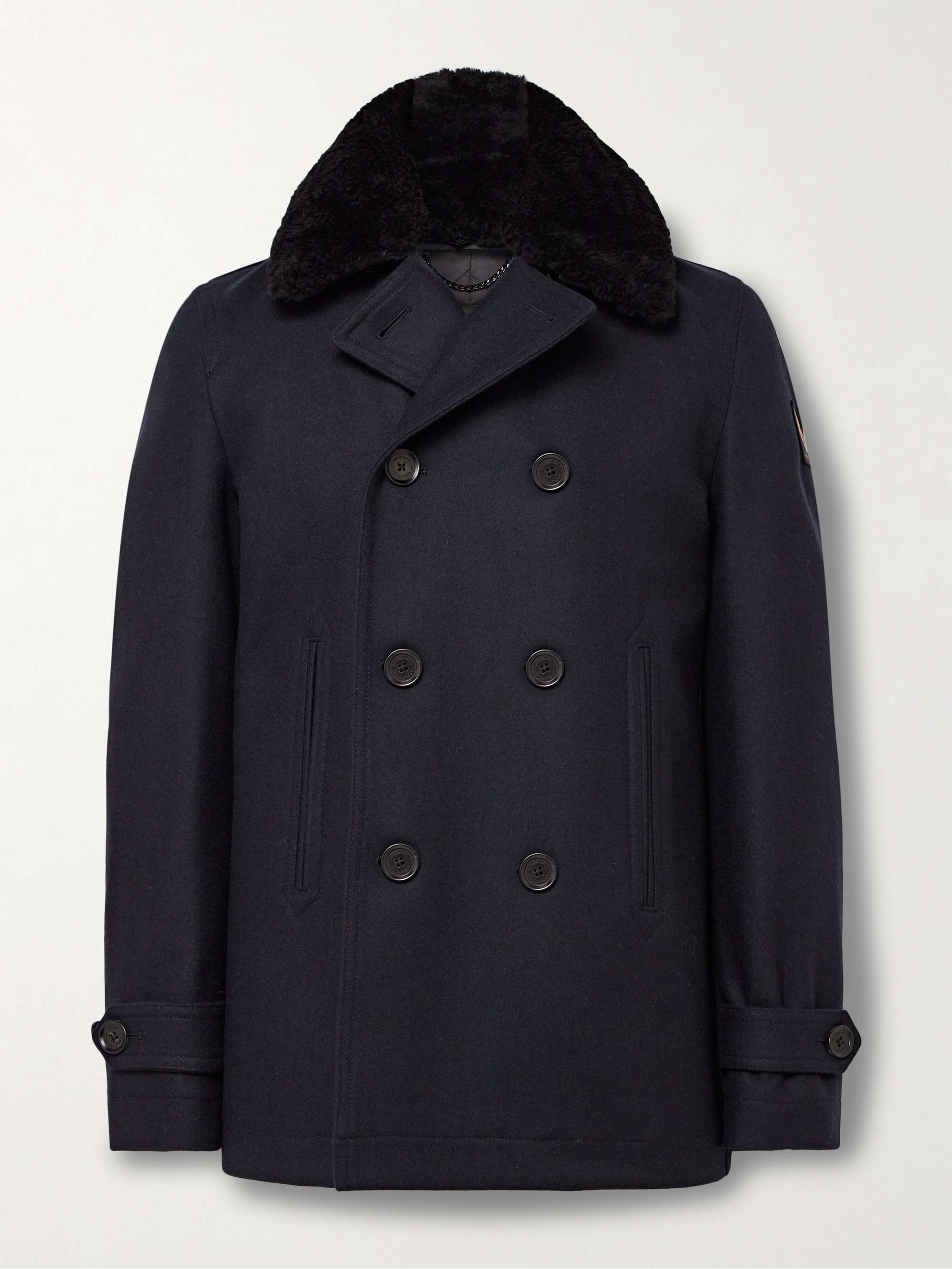 BELSTAFF Ashridge Double-Breasted Shearling-Trimmed Wool-Blend Peacoat for  Men | MR PORTER