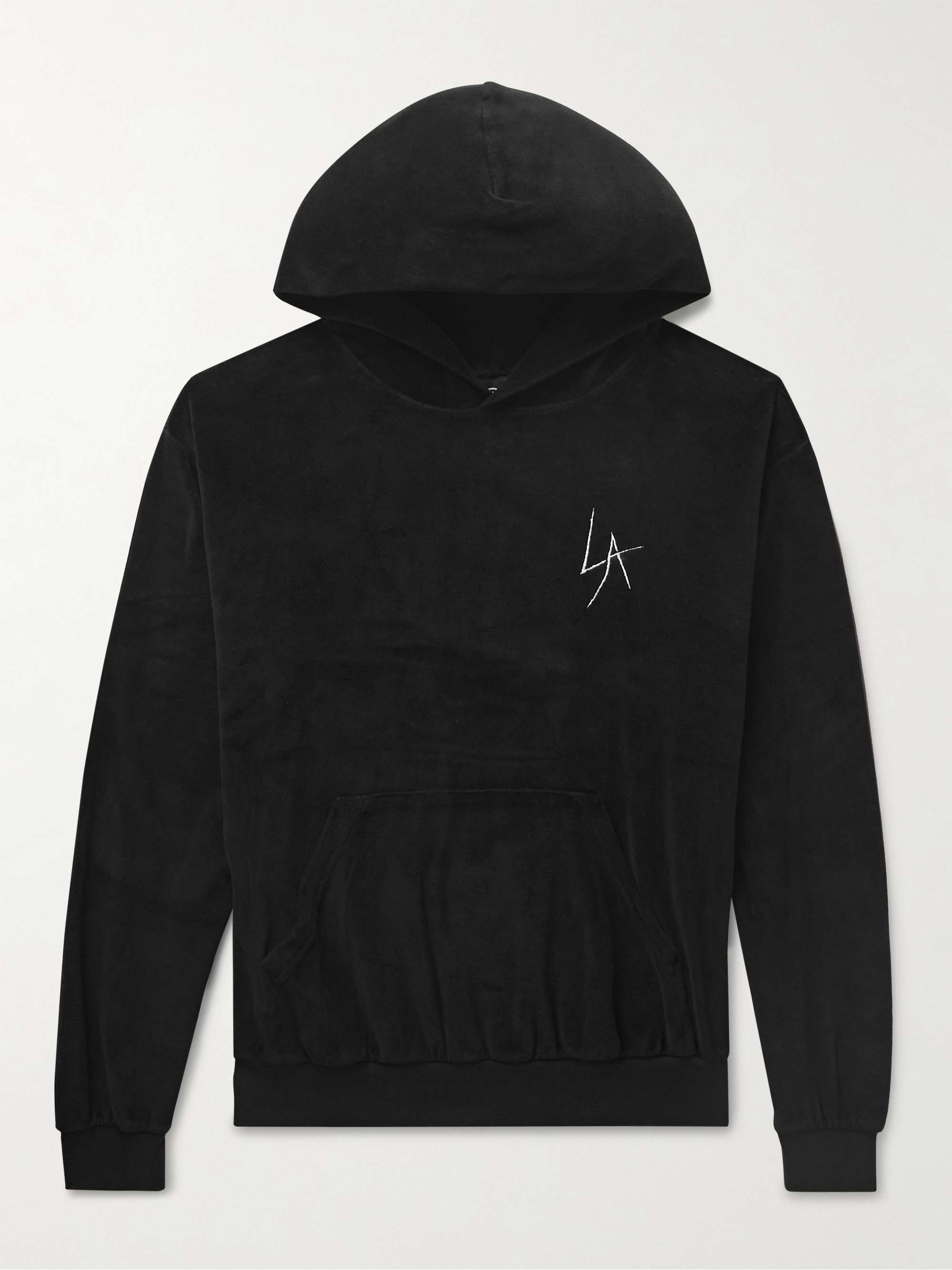 LA Slash Logo-Embroidered Velour Hoodie