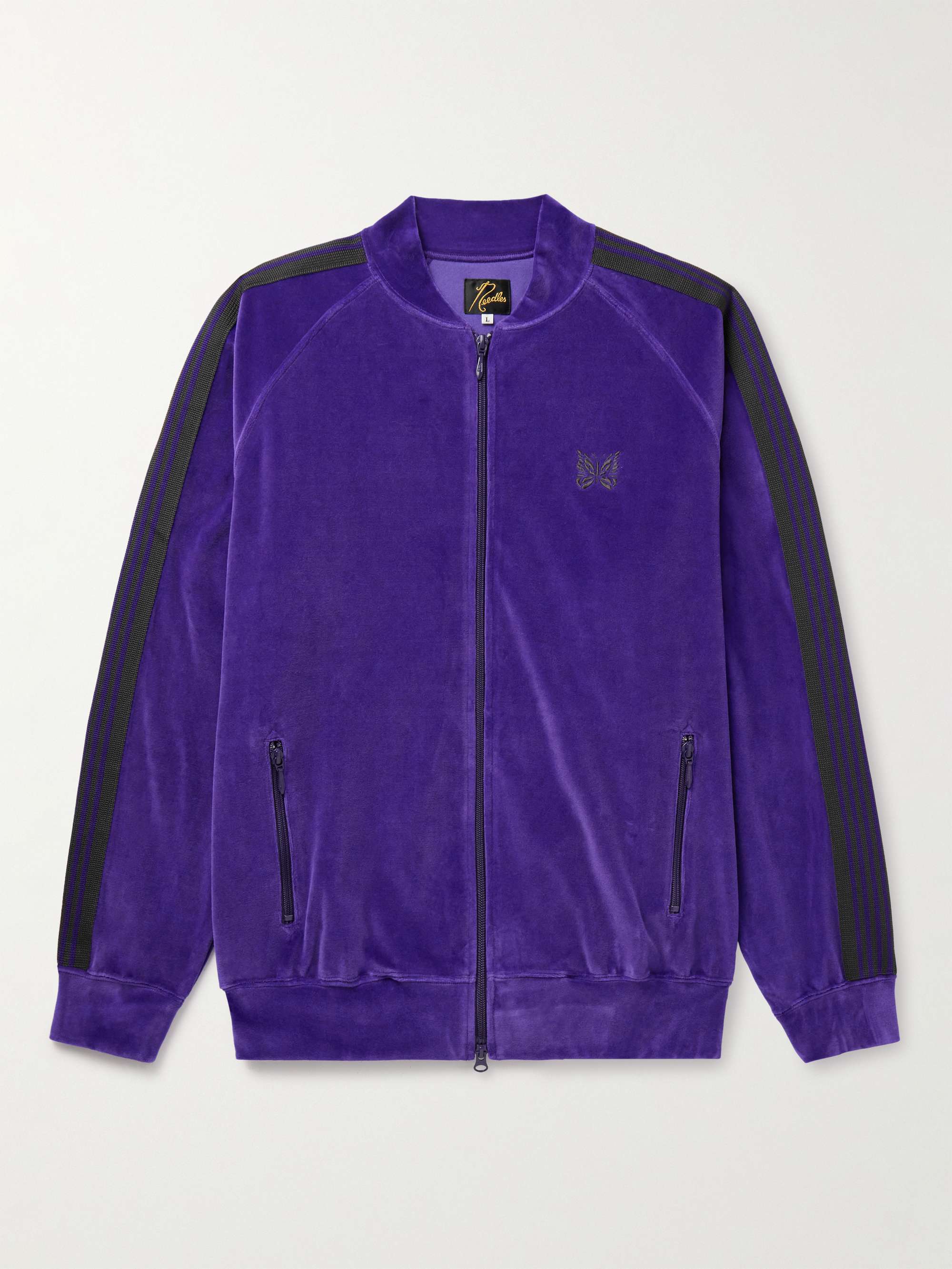 Webbing-Trimmed Logo-Embroidered Cotton-Blend Velvet Track Jacket