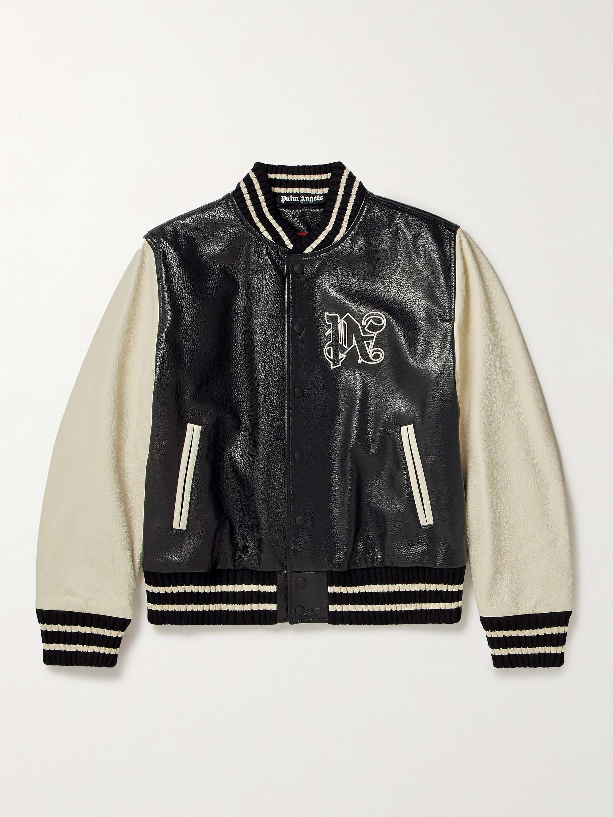 Palm Angels Appliquéd Leather Varsity Jacket - Men - Black Coats and Jackets - M