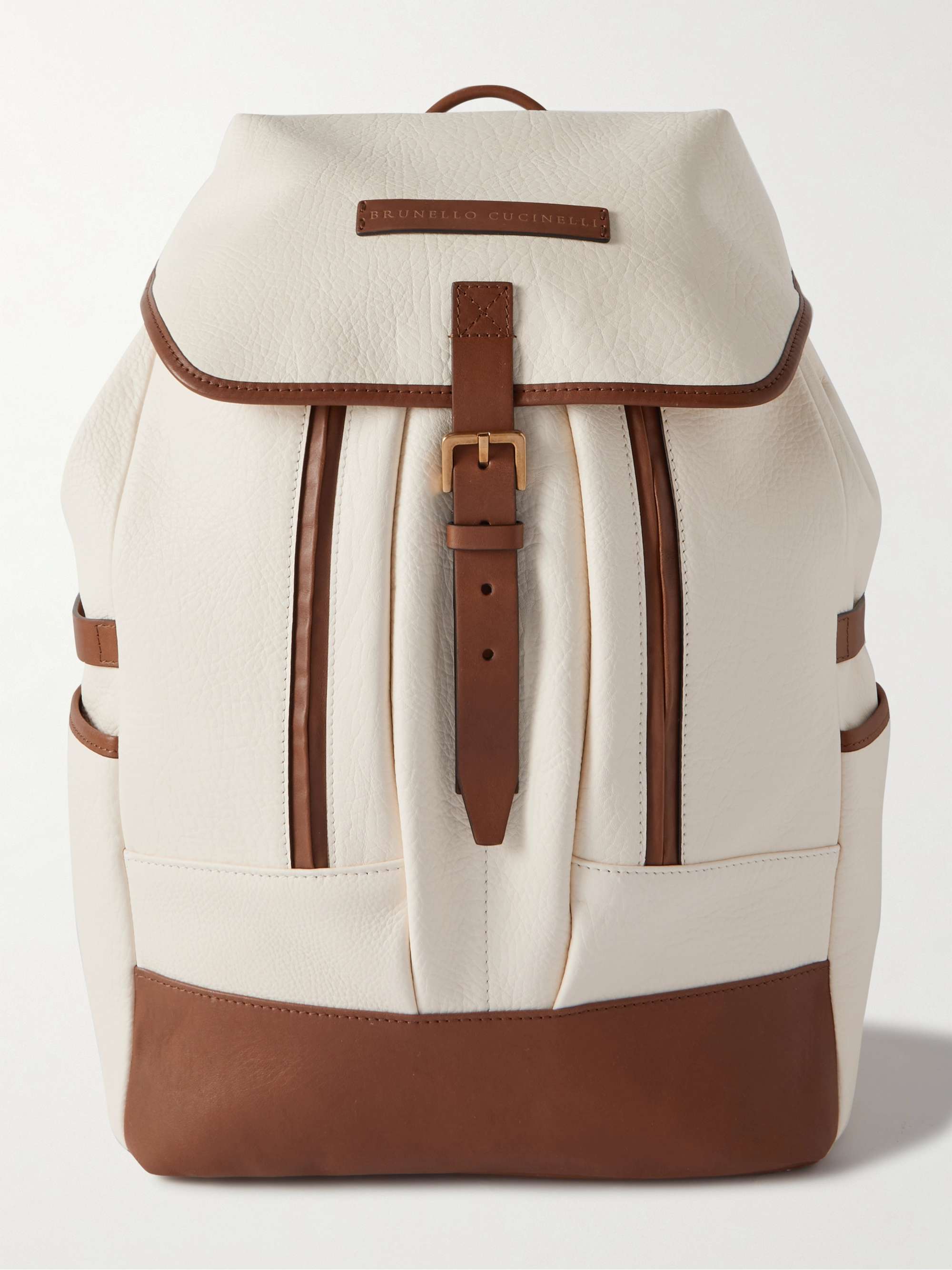 Suede-Trimmed Full-Grain Leather Backpack