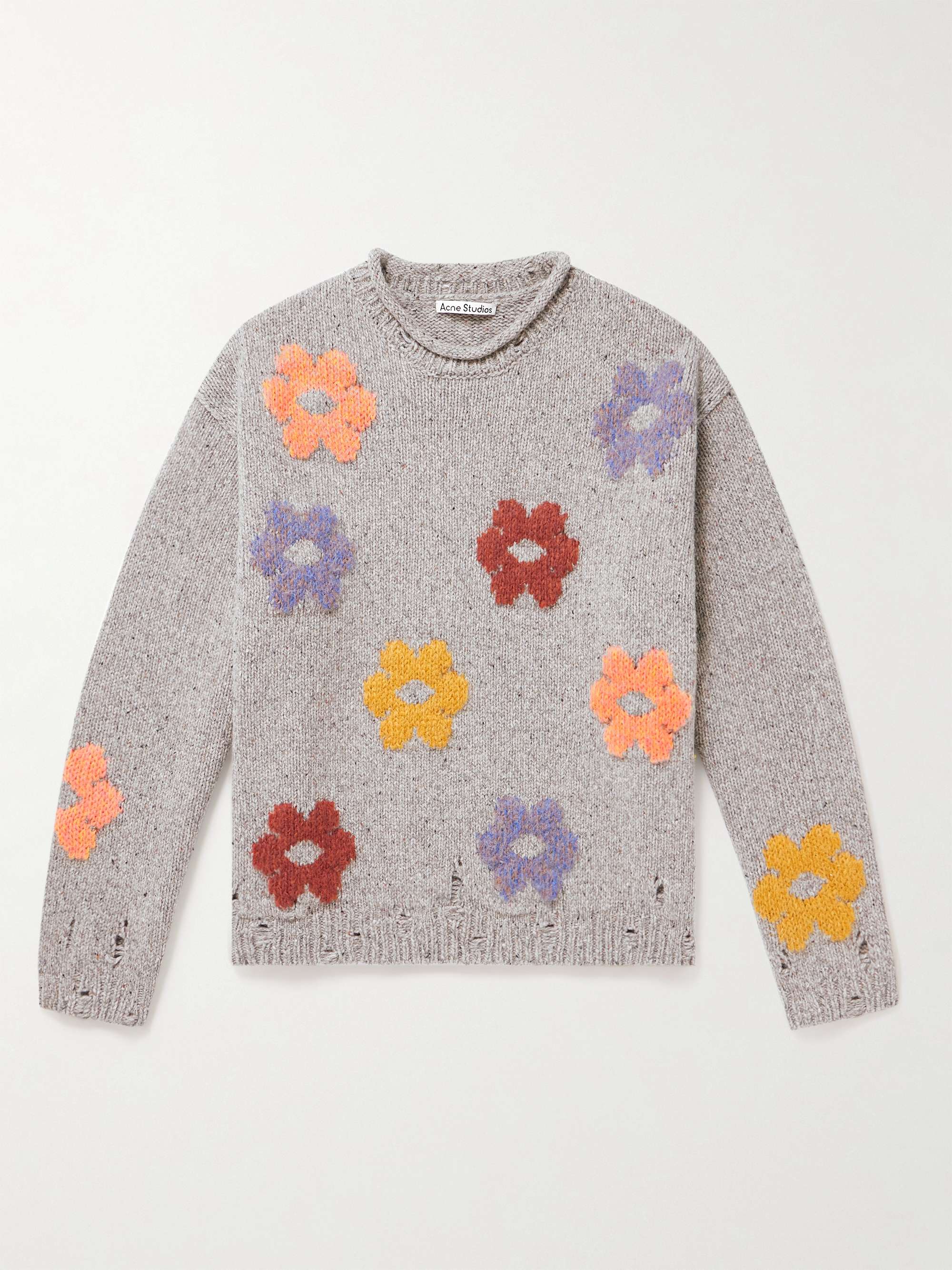 ACNE STUDIOS Distressed Intarsia Wool Blend Sweater for Men MR