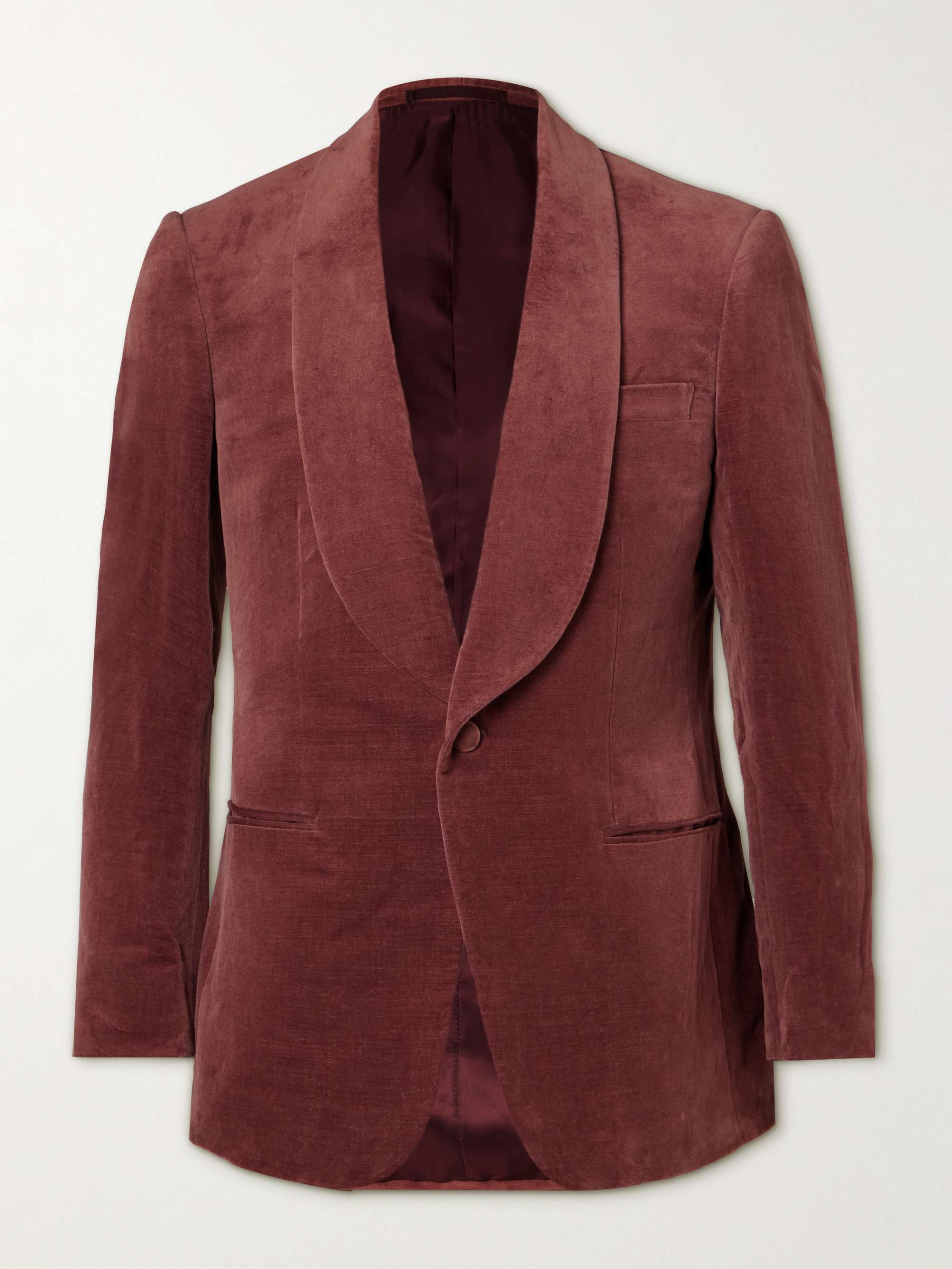 Slim-Fit Shawl-Collar Cotton and Linen-Blend Velvet Tuxedo Jacket