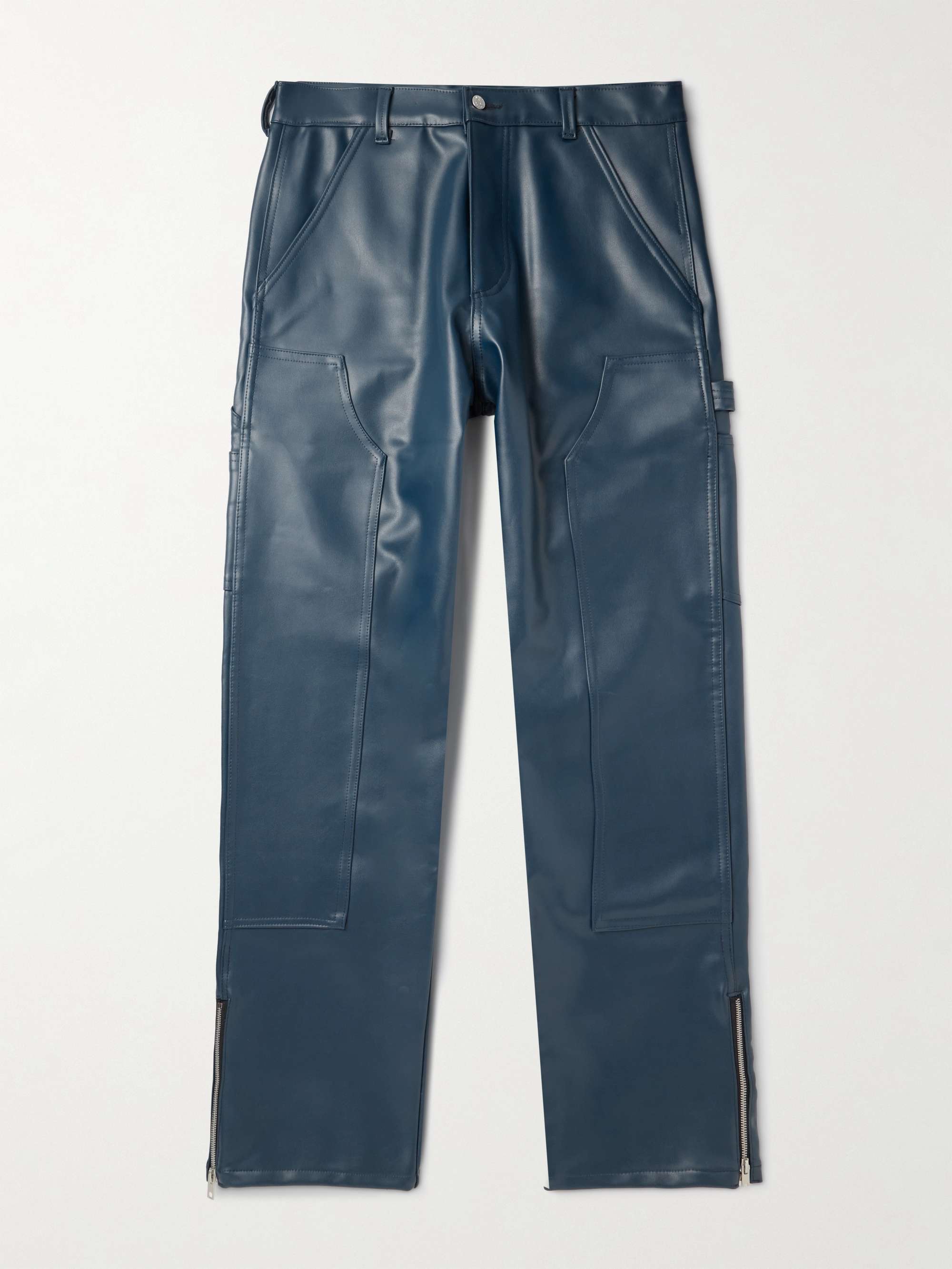 POLITE WORLDWIDE Straight-Leg Zip-Detailed Grape Leather Trousers