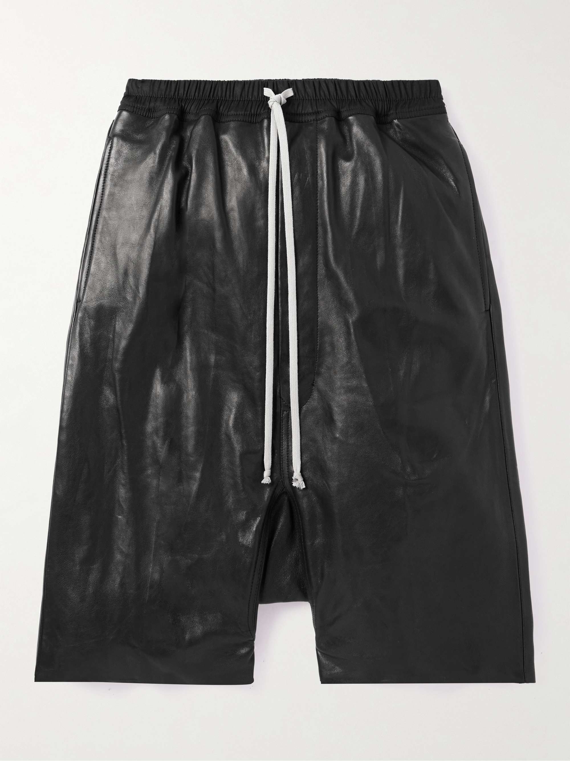 RICK OWENS Pod Wide-Leg Leather Drawstring Shorts for Men | MR PORTER