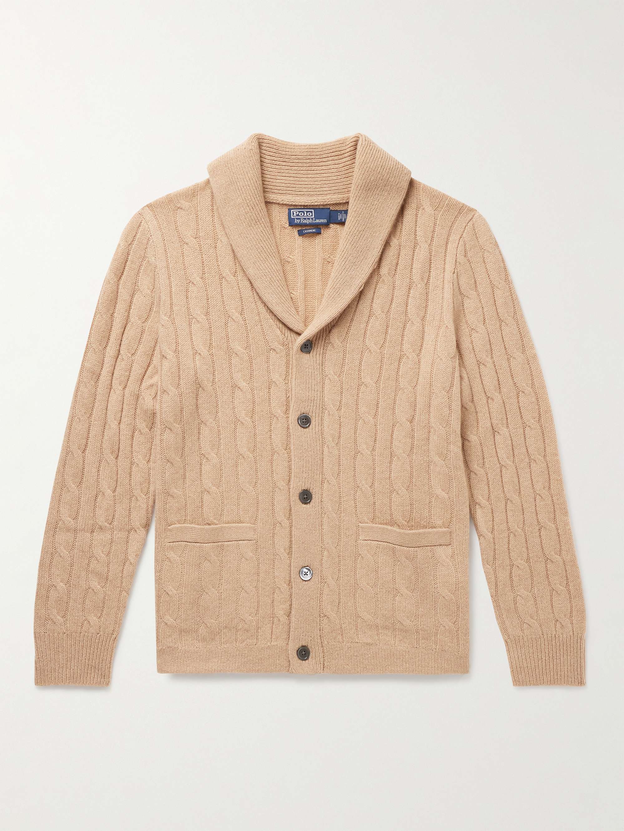 Shawl-Collar Cable-Knit Cashmere Cardigan