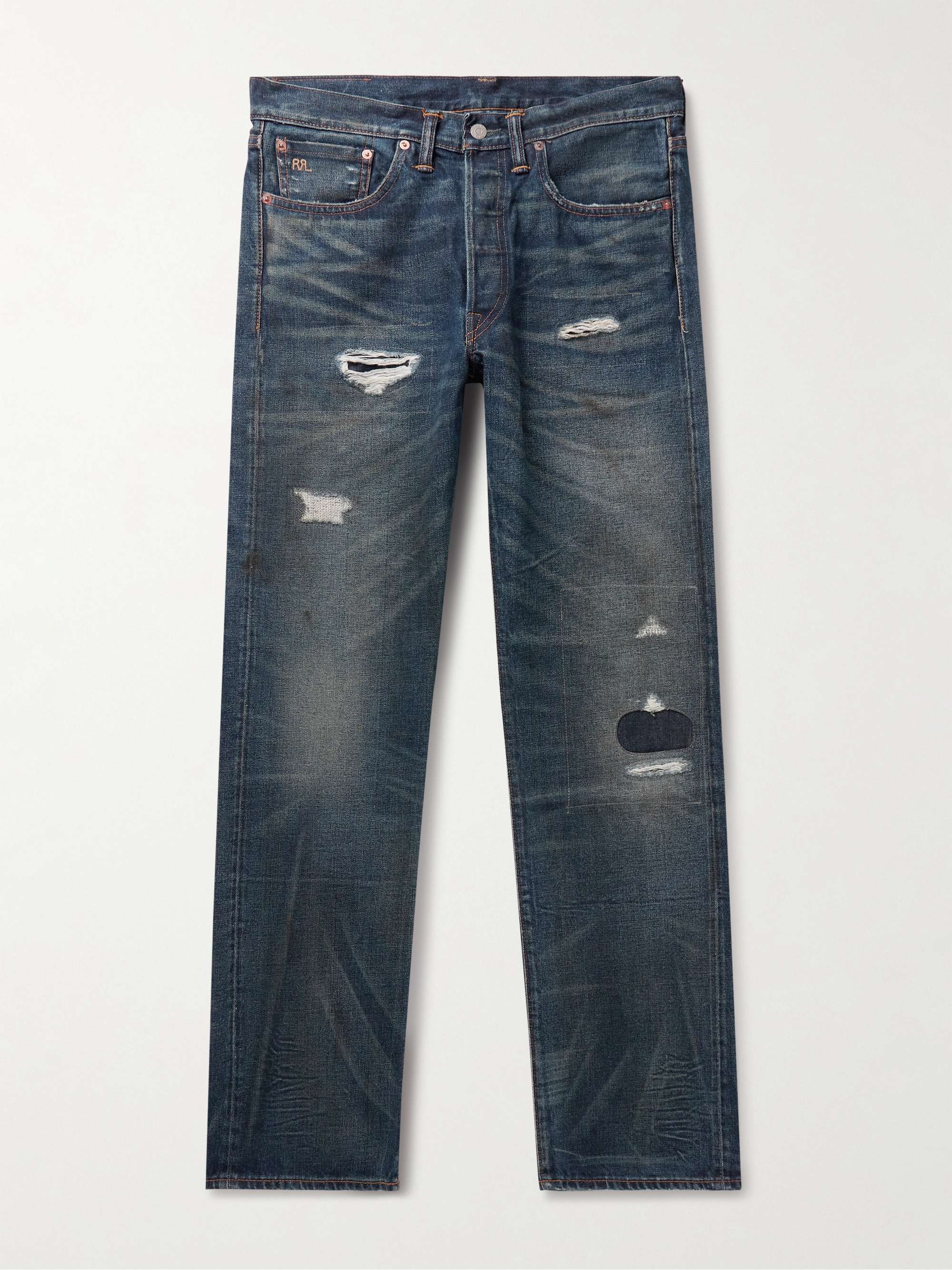 RRL セルビッジ ストレートジーンズ ダメージ加工 | ミスターポーター